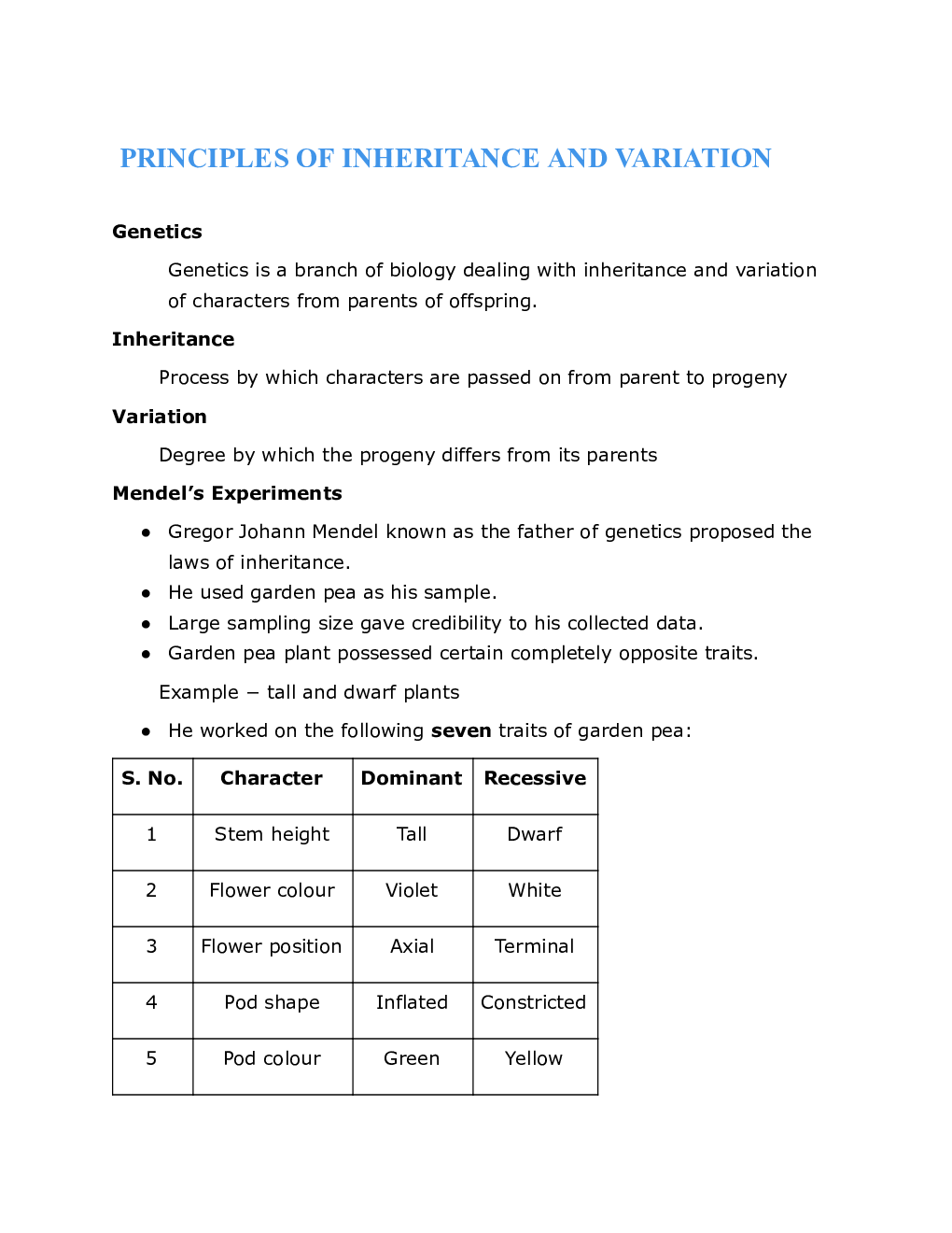 CBSE Class 12 Biology Revision Notes Principles Of Inheritance And Variation - Page 2