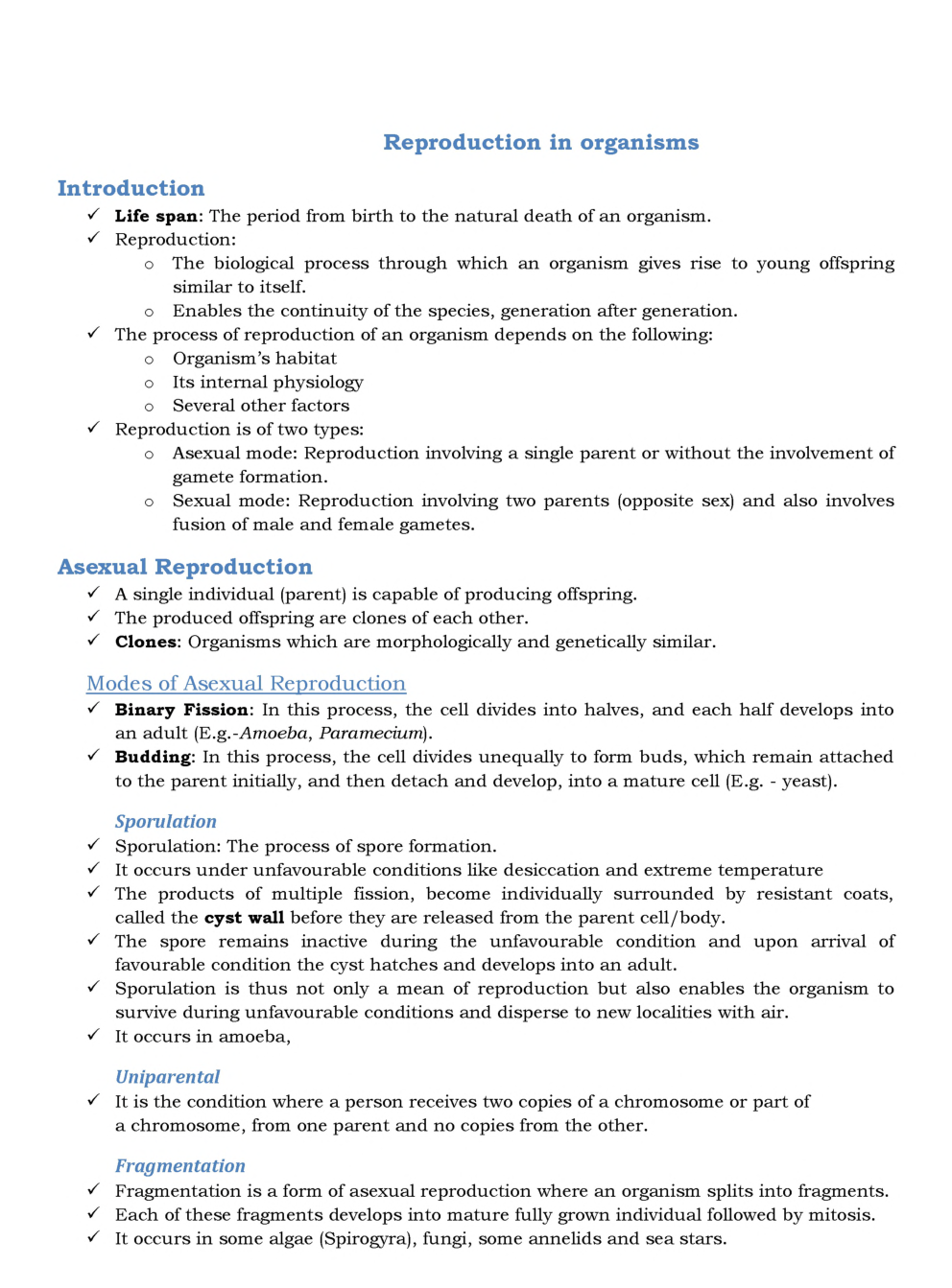 CBSE Class 12 Biology Revision Notes Reproduction In Organisms - Page 2