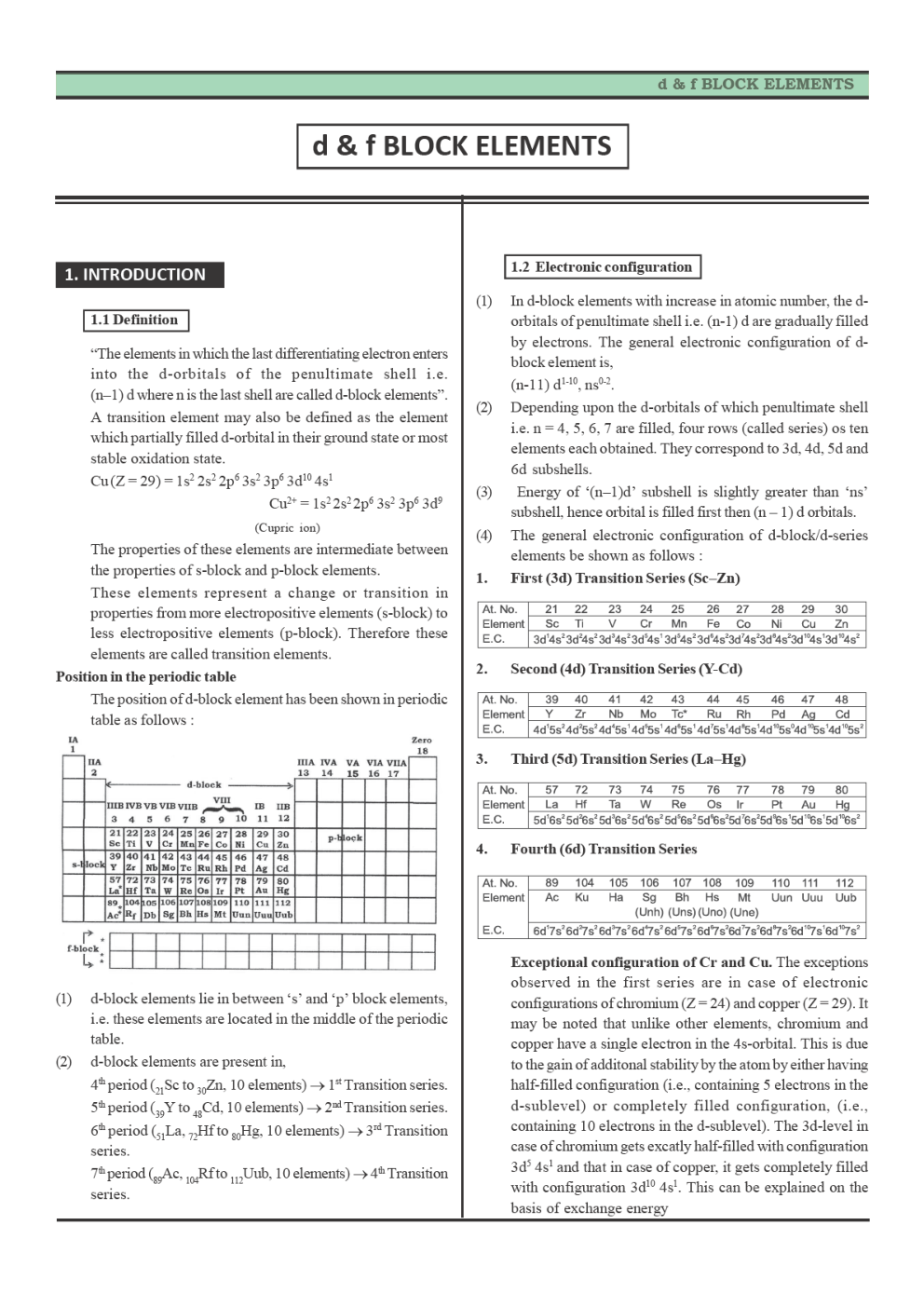 CBSE Class 12 Chemistry Revision Notes The d and f Block Elements - Page 2