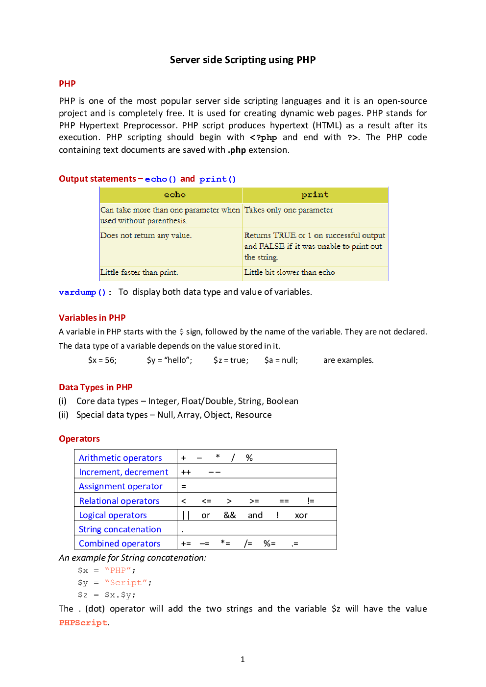 CBSE Class 12 Computer Science Revision Notes Server Side Scripting Using PHP - Page 2