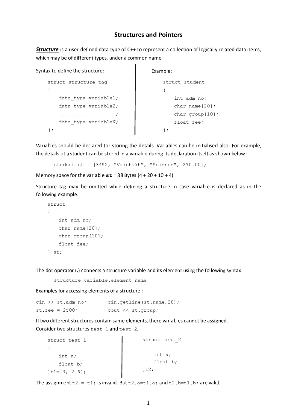 CBSE Class 12 Computer Science Revision Notes Structures And Pointers - Page 2