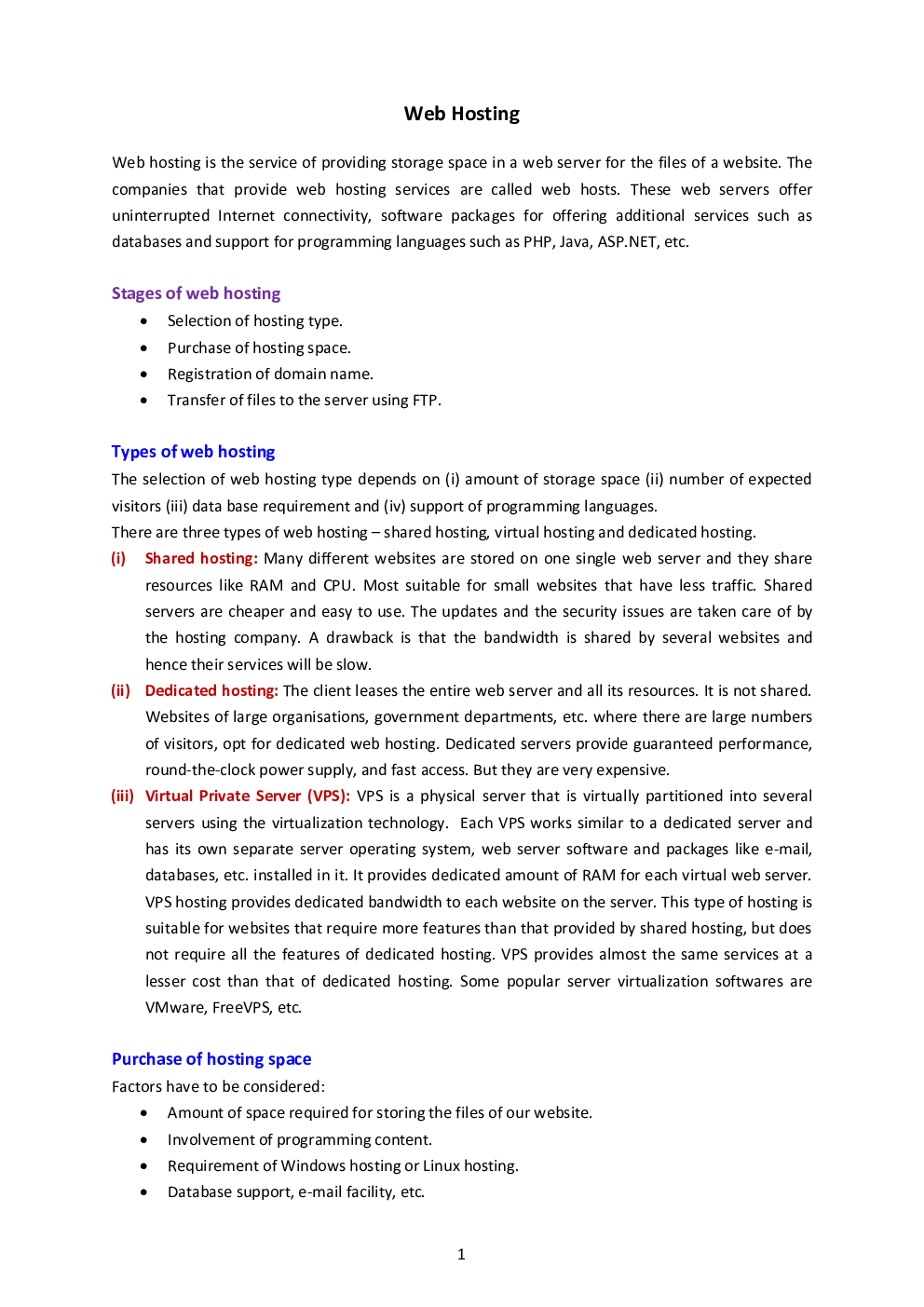 CBSE Class 12 Computer Science Revision Notes Web Hosting - Page 2