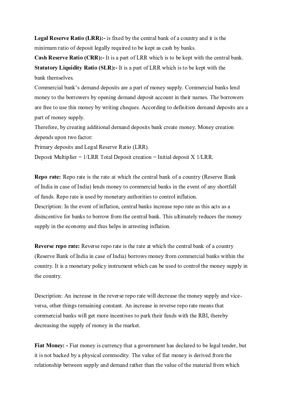 Download CBSE Class 12 Economics Revision Notes Money And Banking PDF