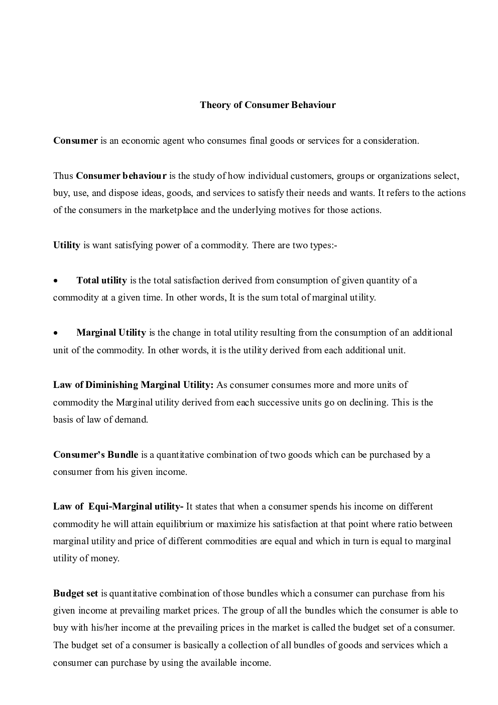 CBSE Class 12 Economics Revision Notes Theory Of Consumer Behaviour - Page 2