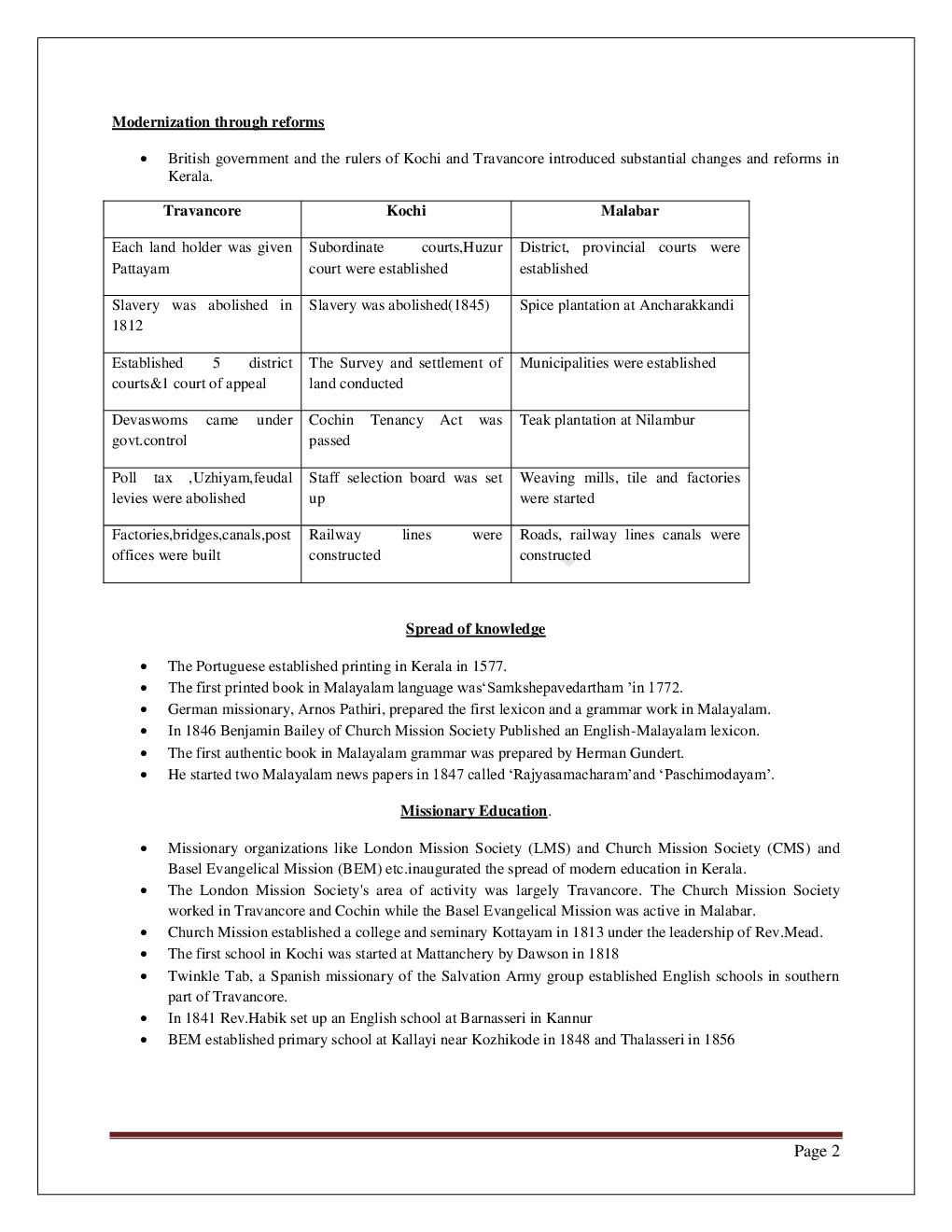 CBSE Class 12 History Revision Notes Kerala Towards Modernity  - Page 3