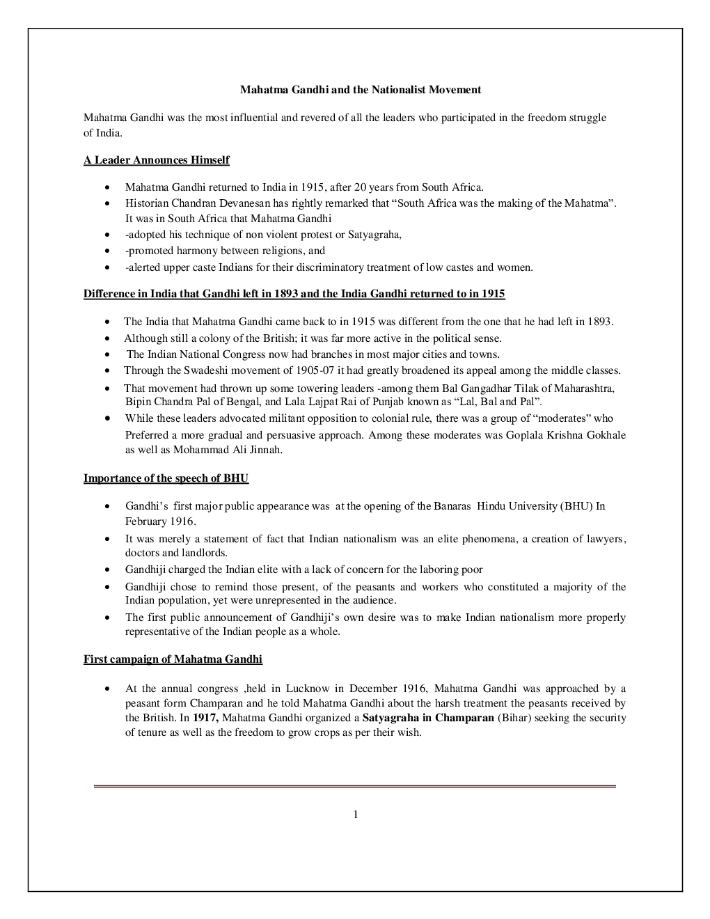 CBSE Class 12 History Revision Notes Mahatma Gandhi And The Nationalist Movement - Page 2