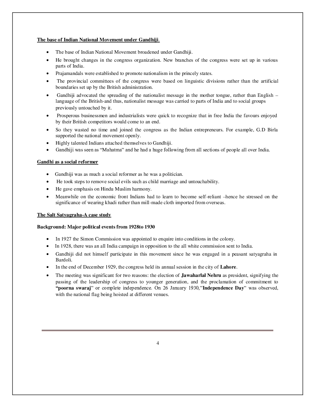 CBSE Class 12 History Revision Notes Mahatma Gandhi And The Nationalist Movement - Page 5