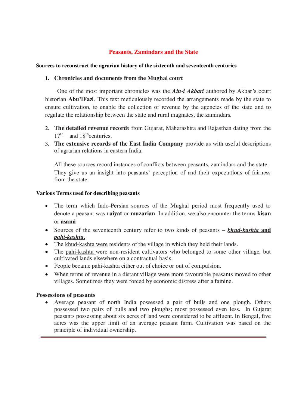 CBSE Class 12 History Revision Notes Peasants, Zamindars And The State - Page 2