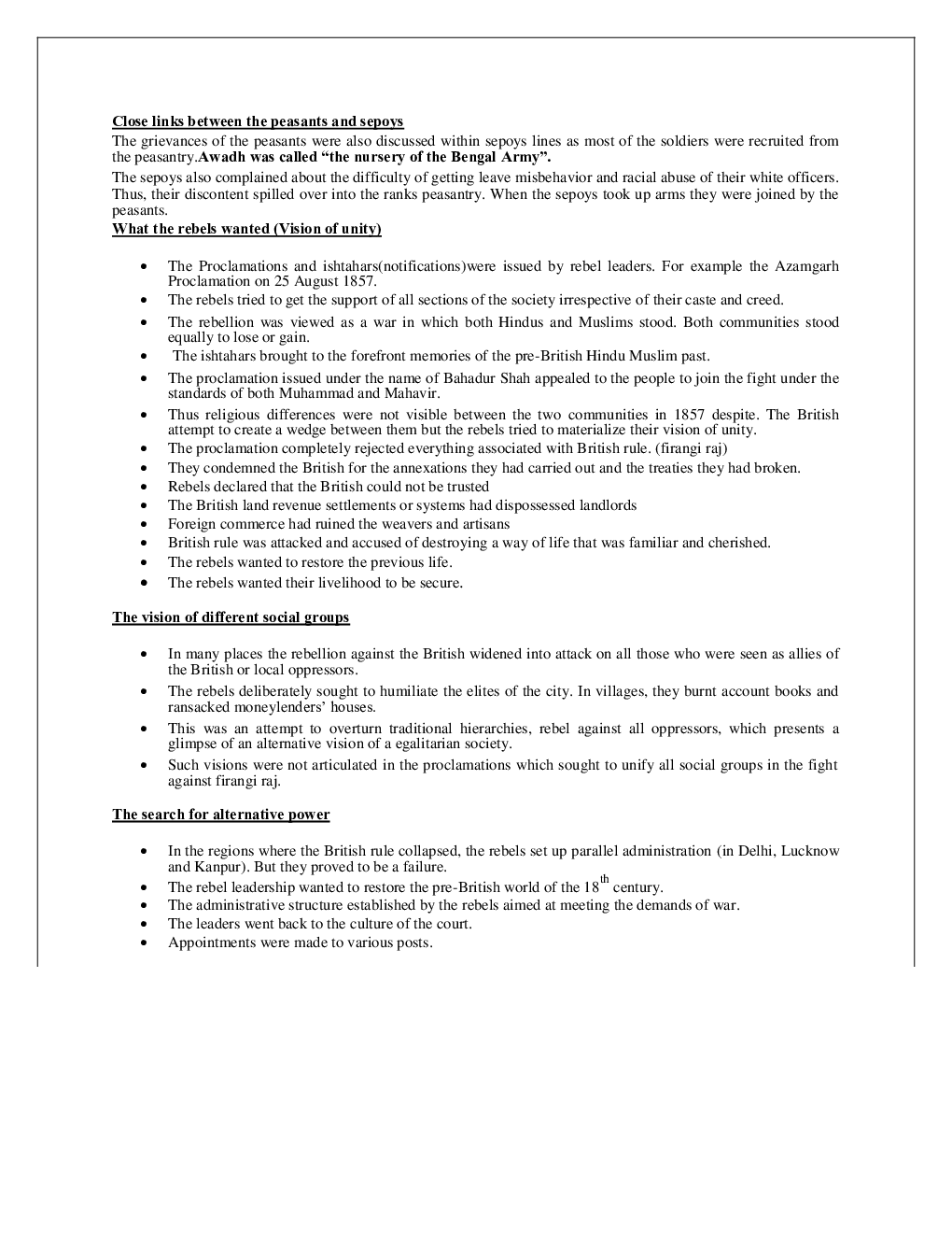 CBSE Class 12 History Revision Notes Rebels And The Raj - Page 5