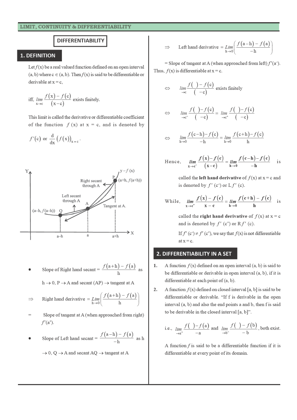CBSE Class 12 Maths Revision Notes Continuity And Differentiability - Page 5