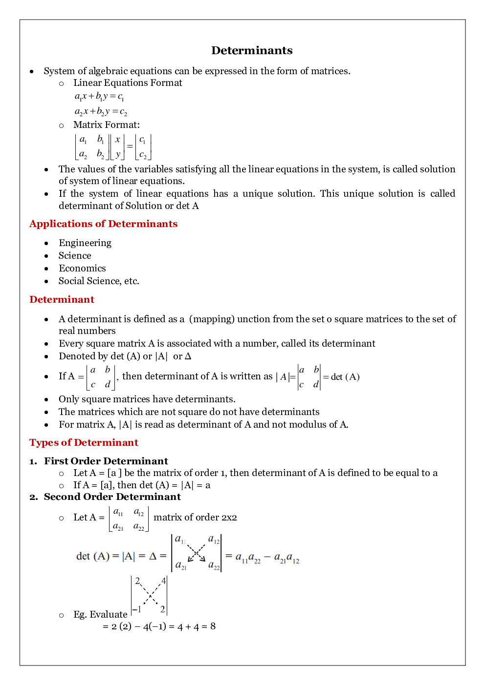 CBSE Class 12 Maths Revision Notes Determinants - Page 2