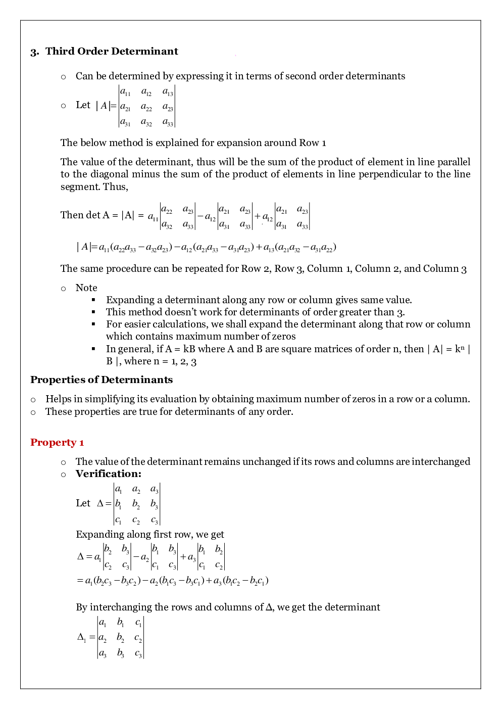 CBSE Class 12 Maths Revision Notes Determinants - Page 3
