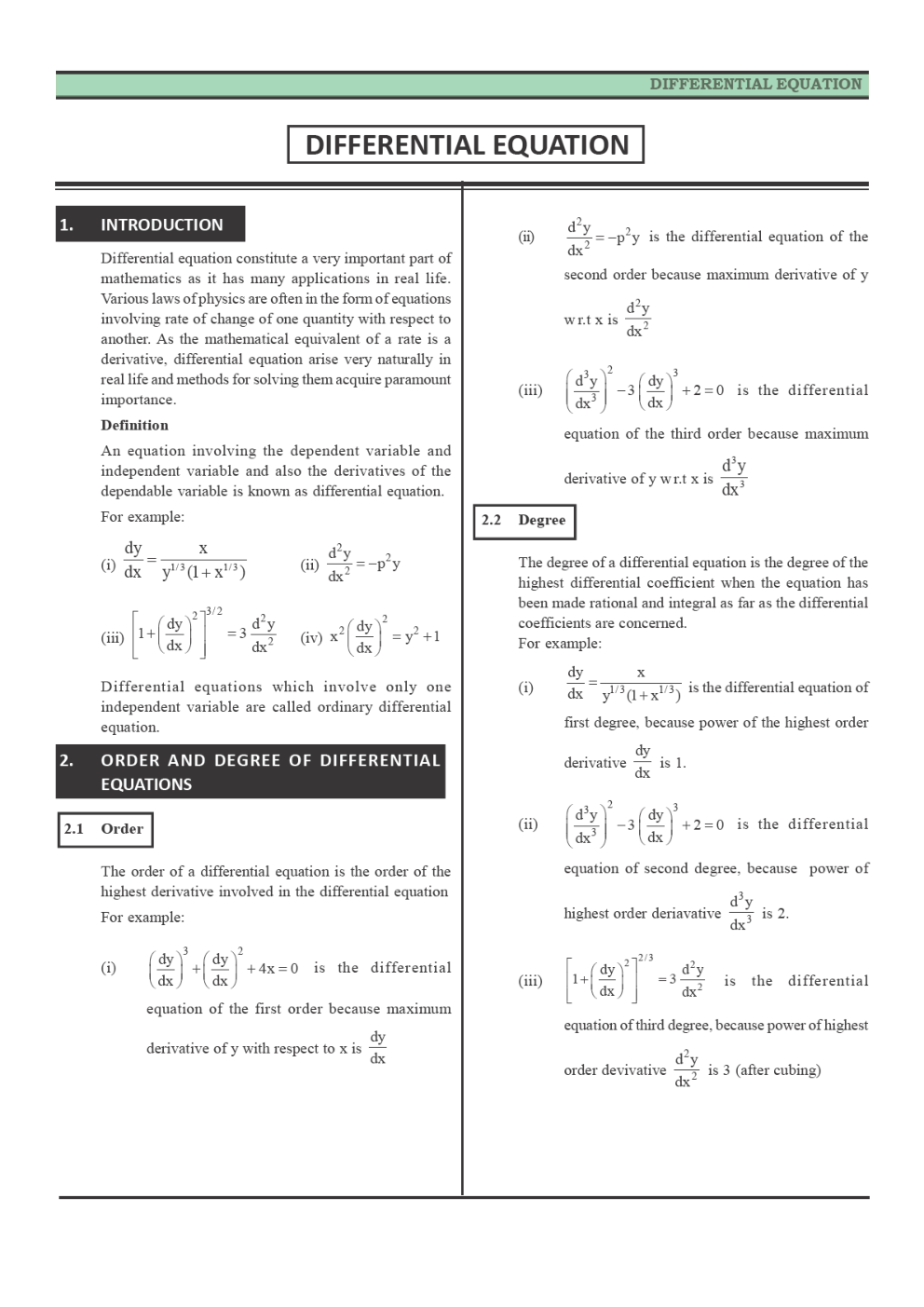 CBSE Class 12 Maths Revision Notes Differential Equations - Page 2