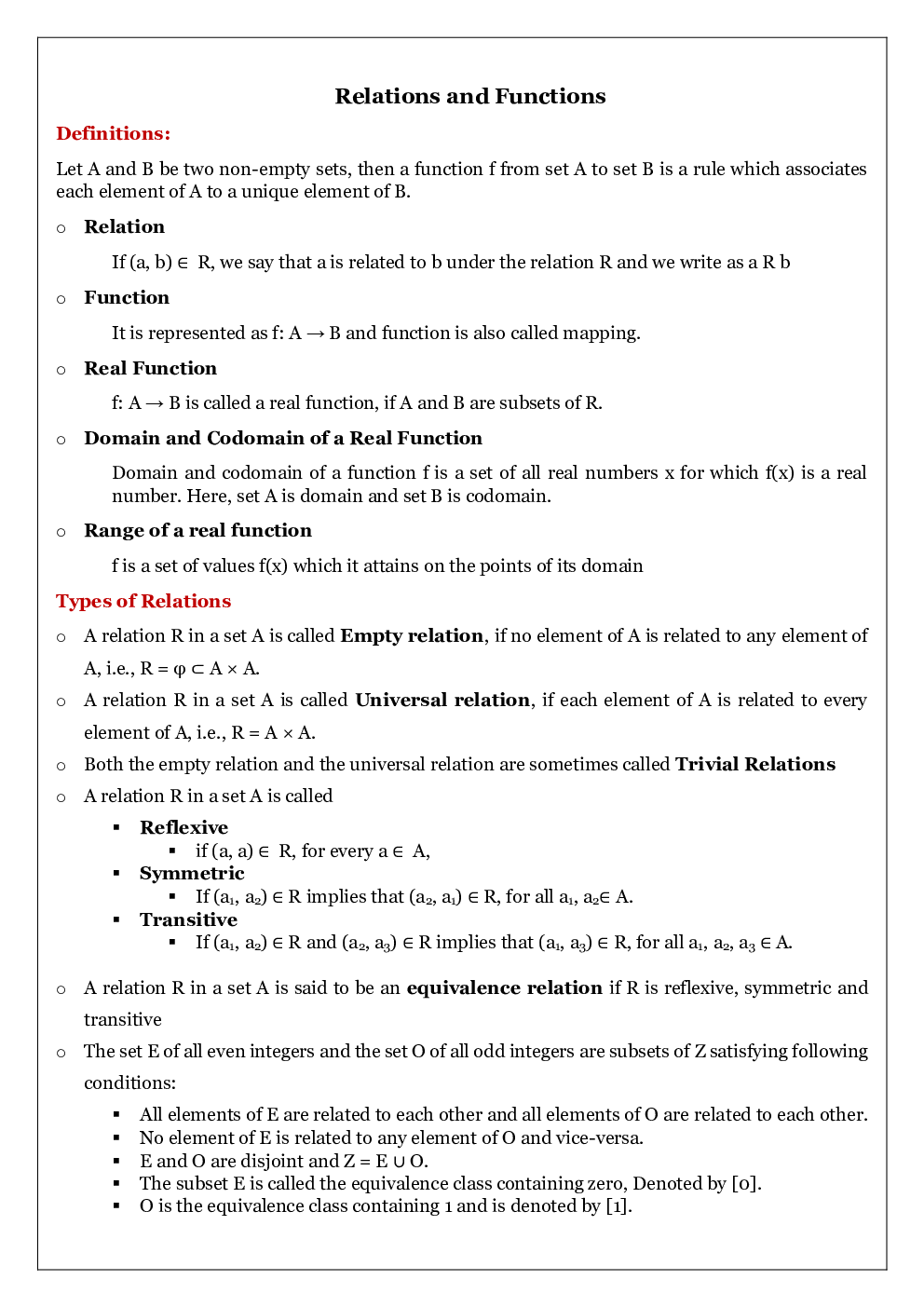 CBSE Class 12 Maths Revision Notes Relations And Functions - Page 2