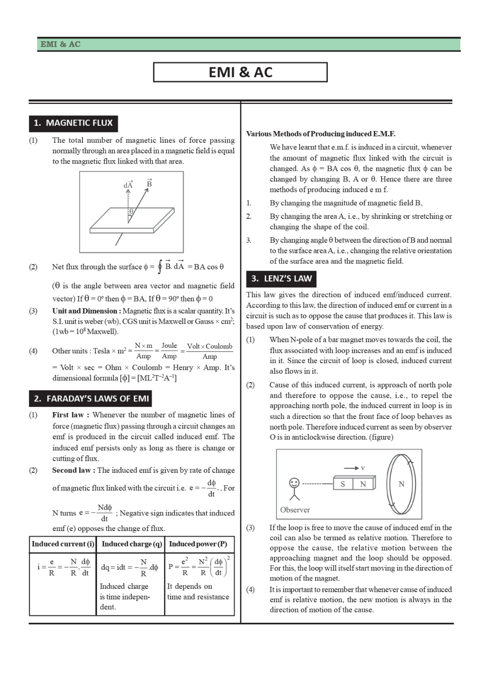 CBSE Class 12 Physics Revision Notes Electromagnetic Induction - Page 2
