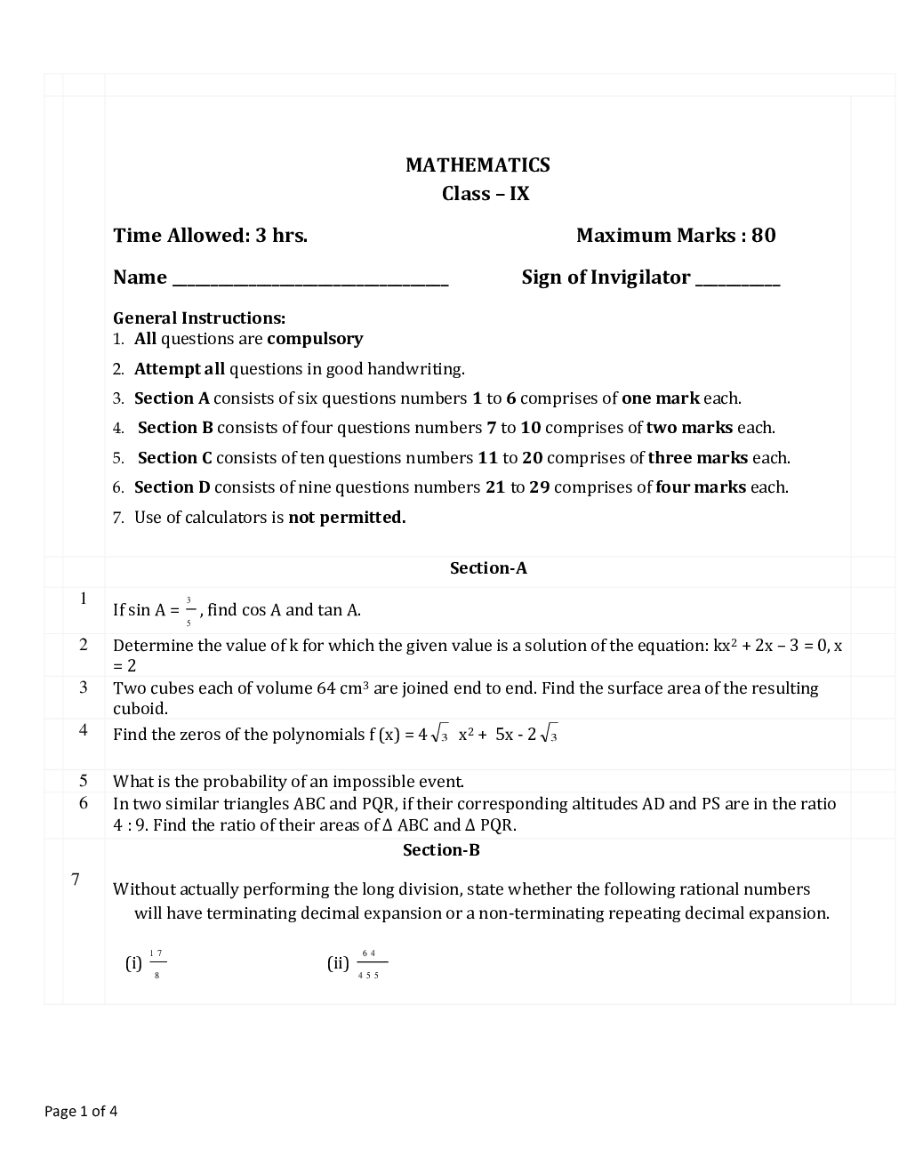 CBSE Mathematics Class IX Previous Year Question Paper 2014 - Page 2