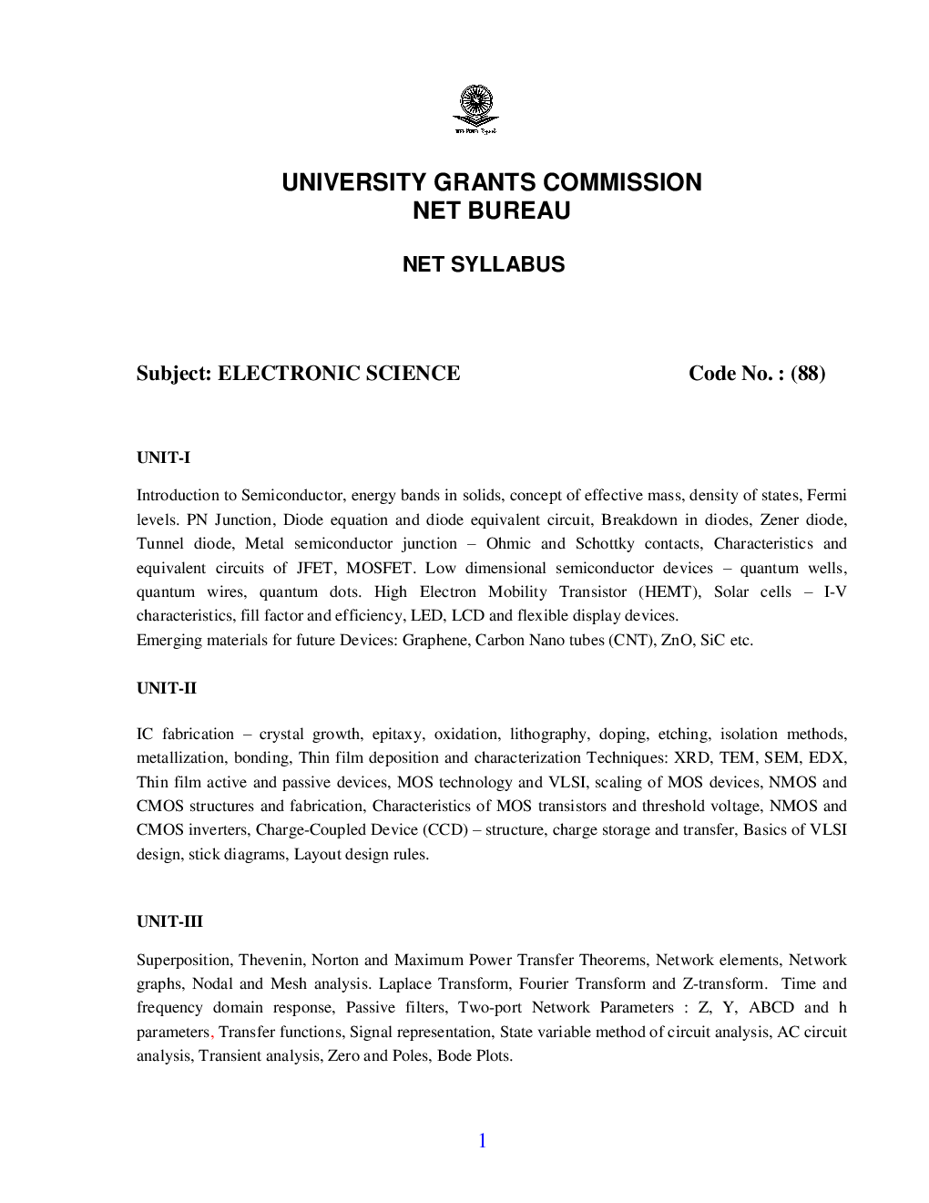 UGC NET Electronic Science Syllabus - Page 2