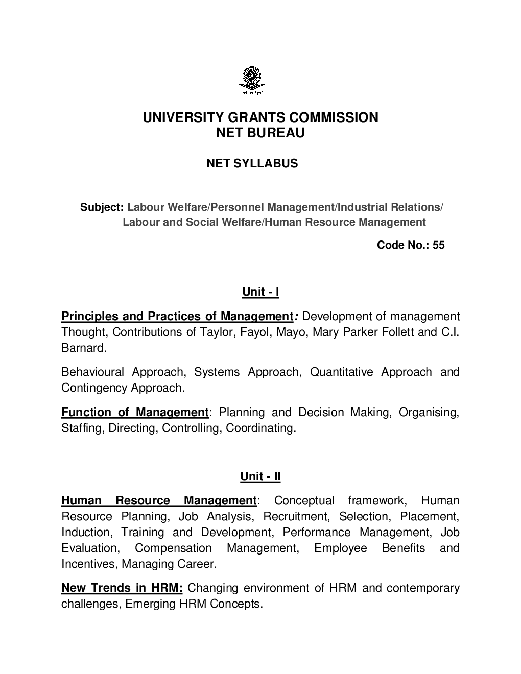 UGC NET Human Resource Management Syllabus - Page 2