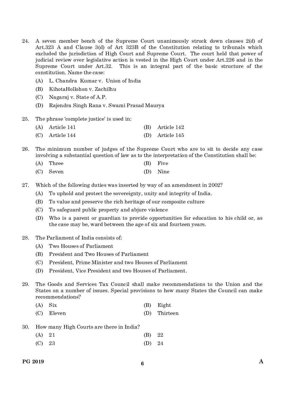 CLAT PG Previous Year Paper With Answer 2019 Paper-1 - Page 5