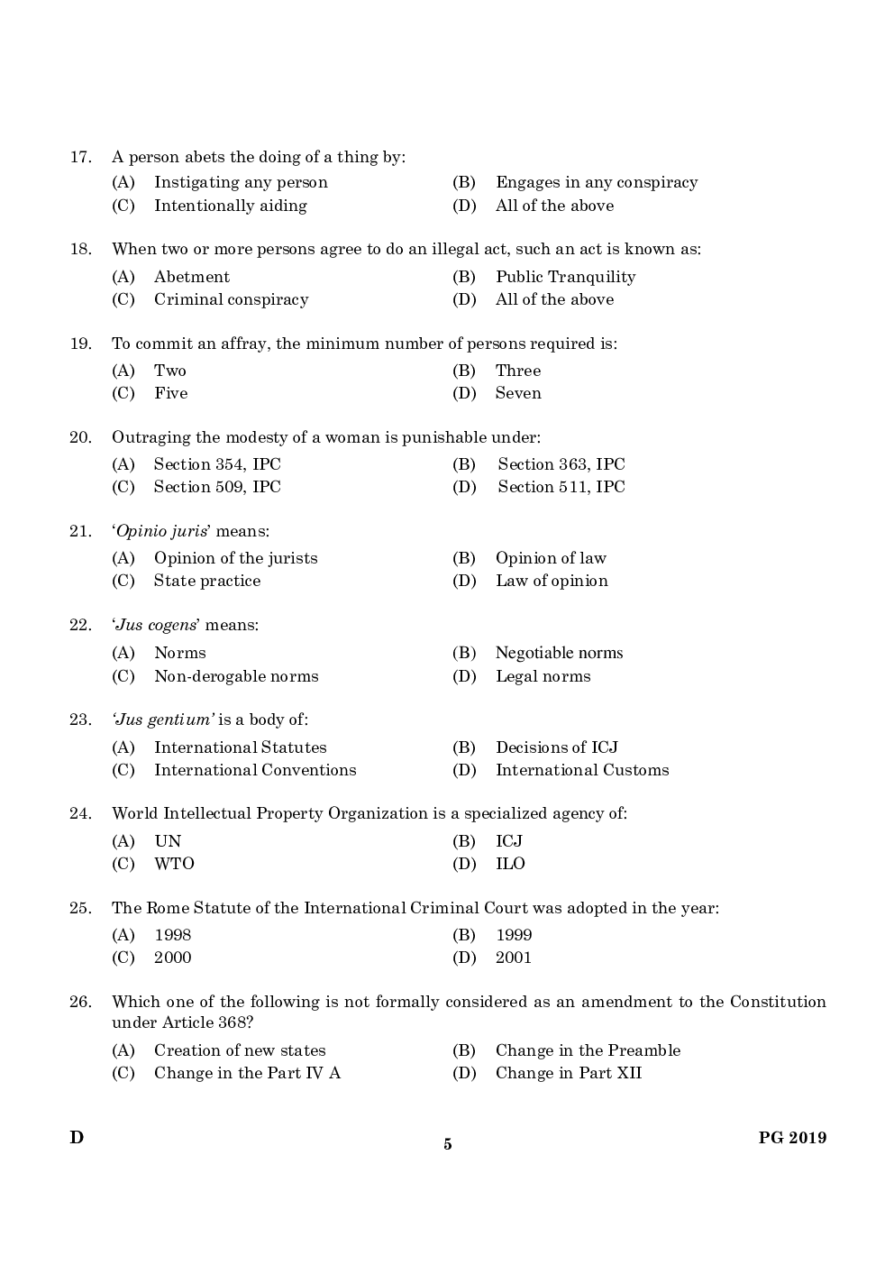 CLAT PG Previous Year Paper With Answer 2019 Paper-4 - Page 4