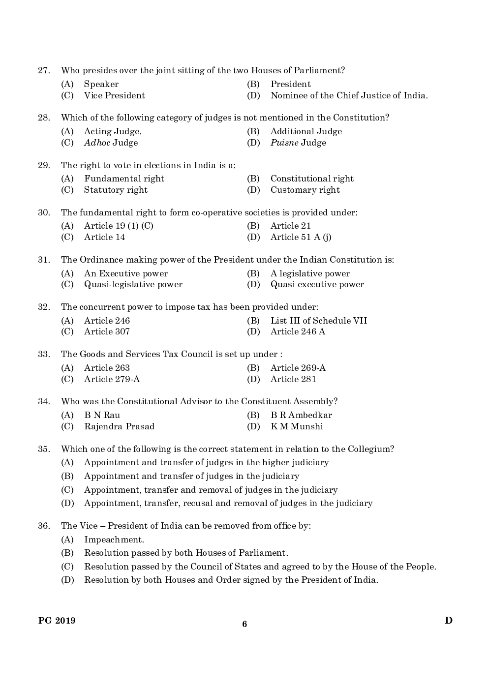 CLAT PG Previous Year Paper With Answer 2019 Paper-4 - Page 5