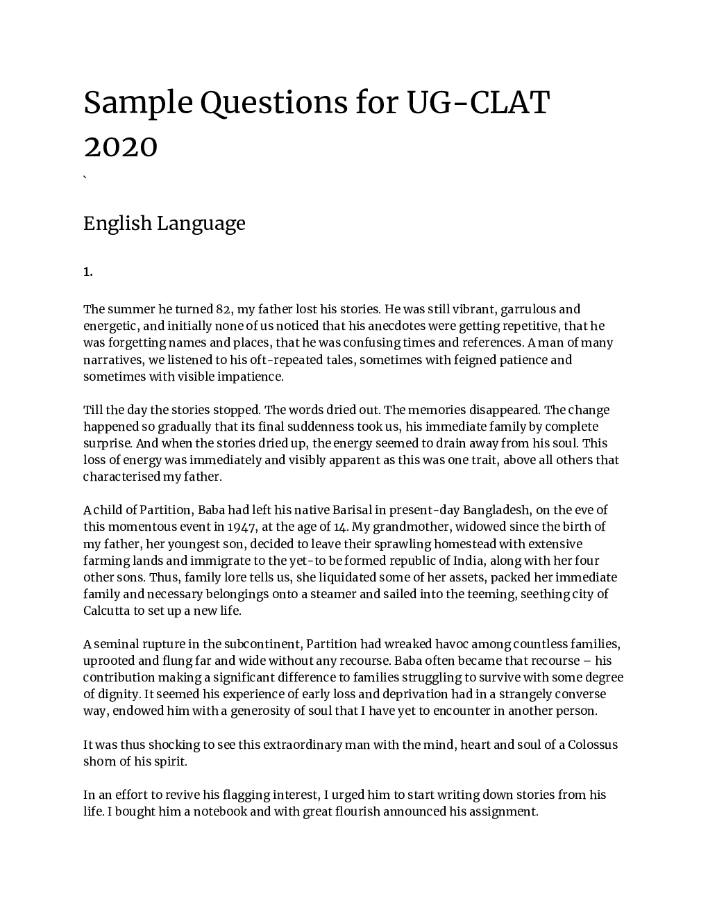 CLAT UG  2020 Sample Paper Question With Solution - Page 2