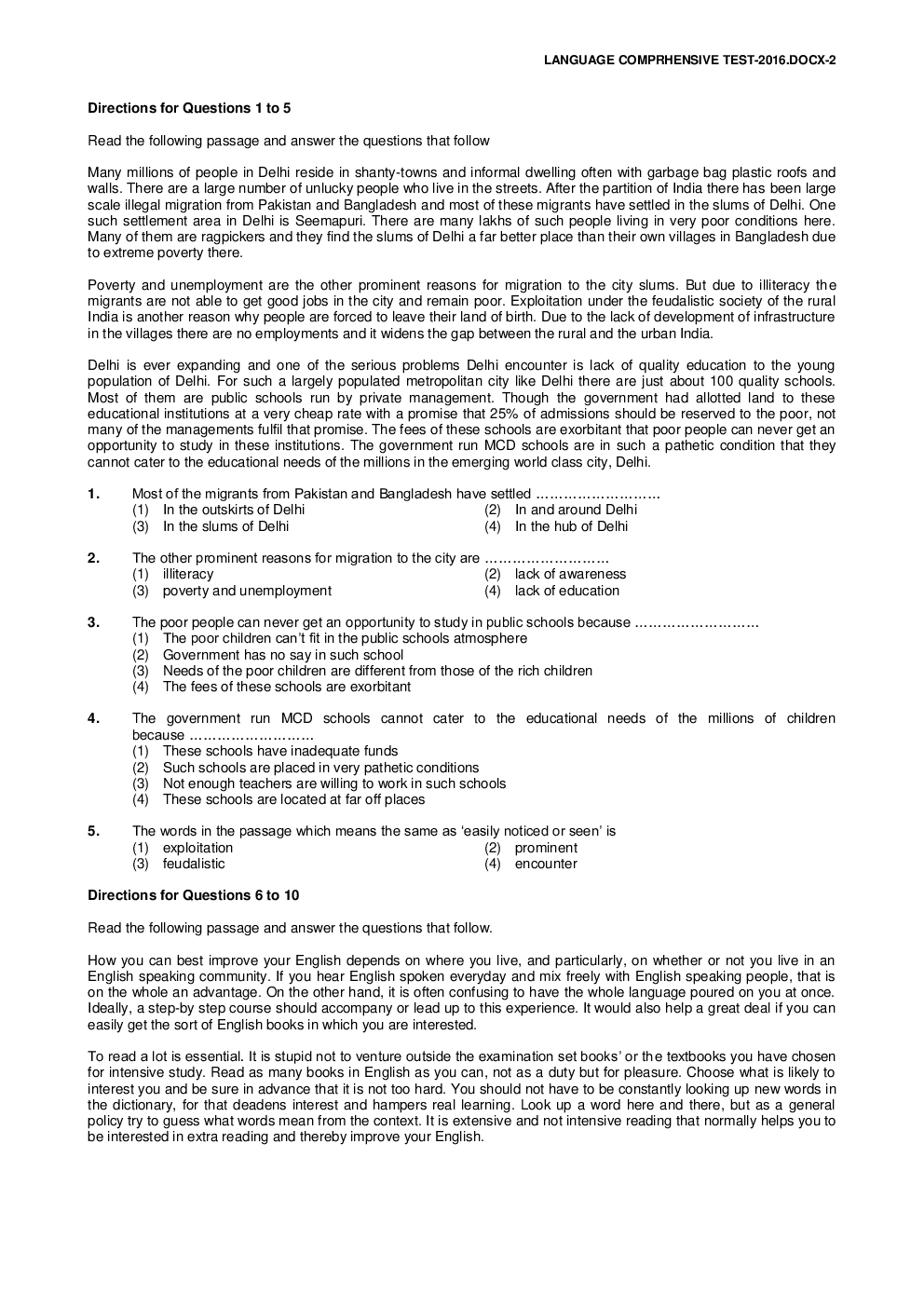 NTSE Stage I Chandigarh Language 2016-17 (Solved Paper) - Page 2