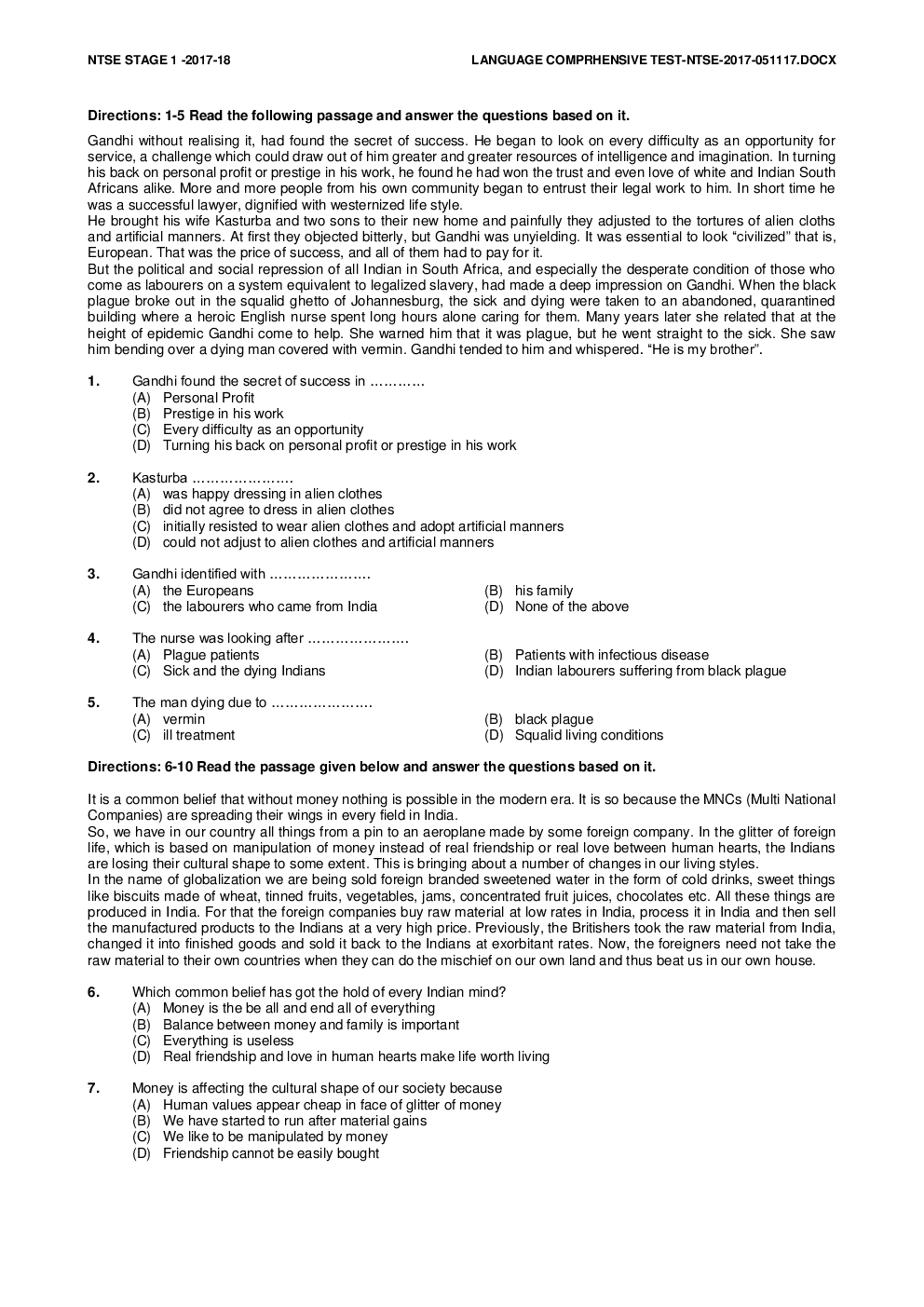 NTSE Stage I Chandigarh Language 2017-18 (Solved Paper) - Page 2