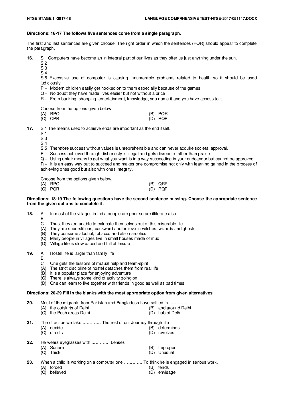 NTSE Stage I Chandigarh Language 2017-18 (Solved Paper) - Page 4