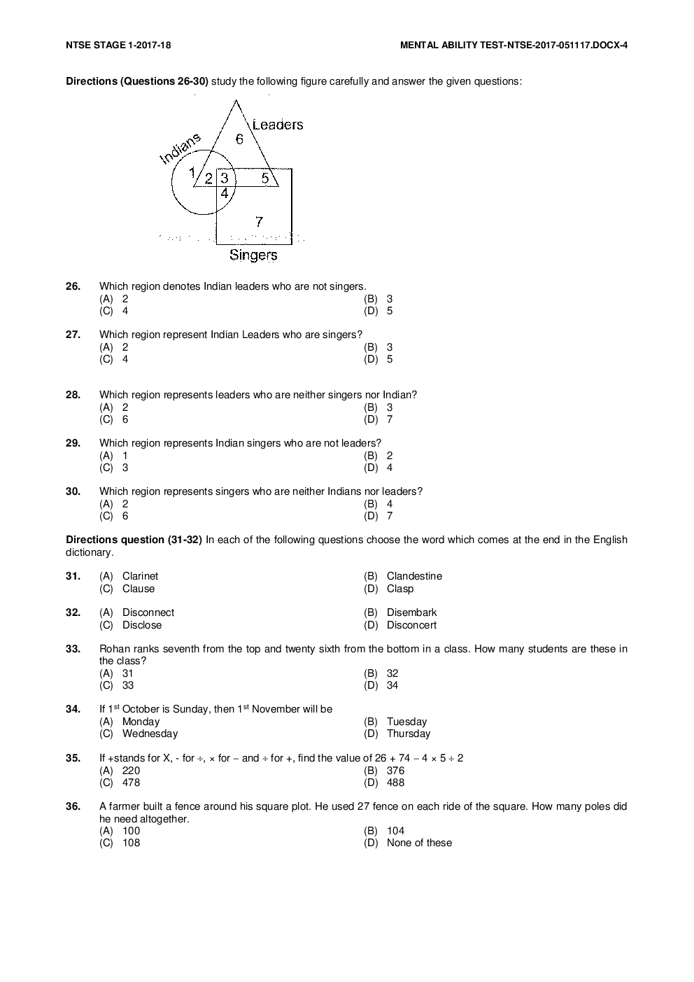NTSE Stage I Chandigarh MAT 2017-18 (Solved Paper) - Page 4