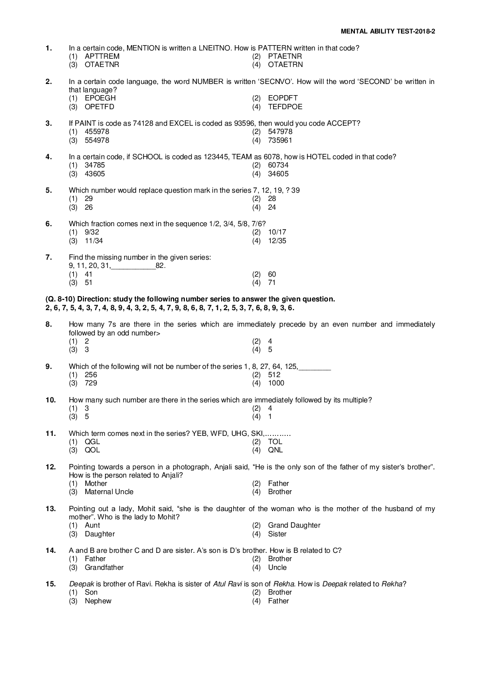 NTSE Stage I Chandigarh MAT 2018-19 (Solved Paper) - Page 2