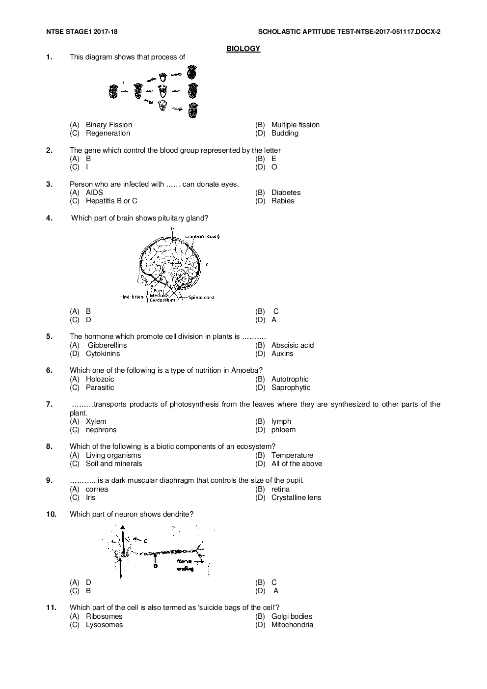 NTSE Stage I Chandigarh SAT 2017-18 (Solved Paper) - Page 2