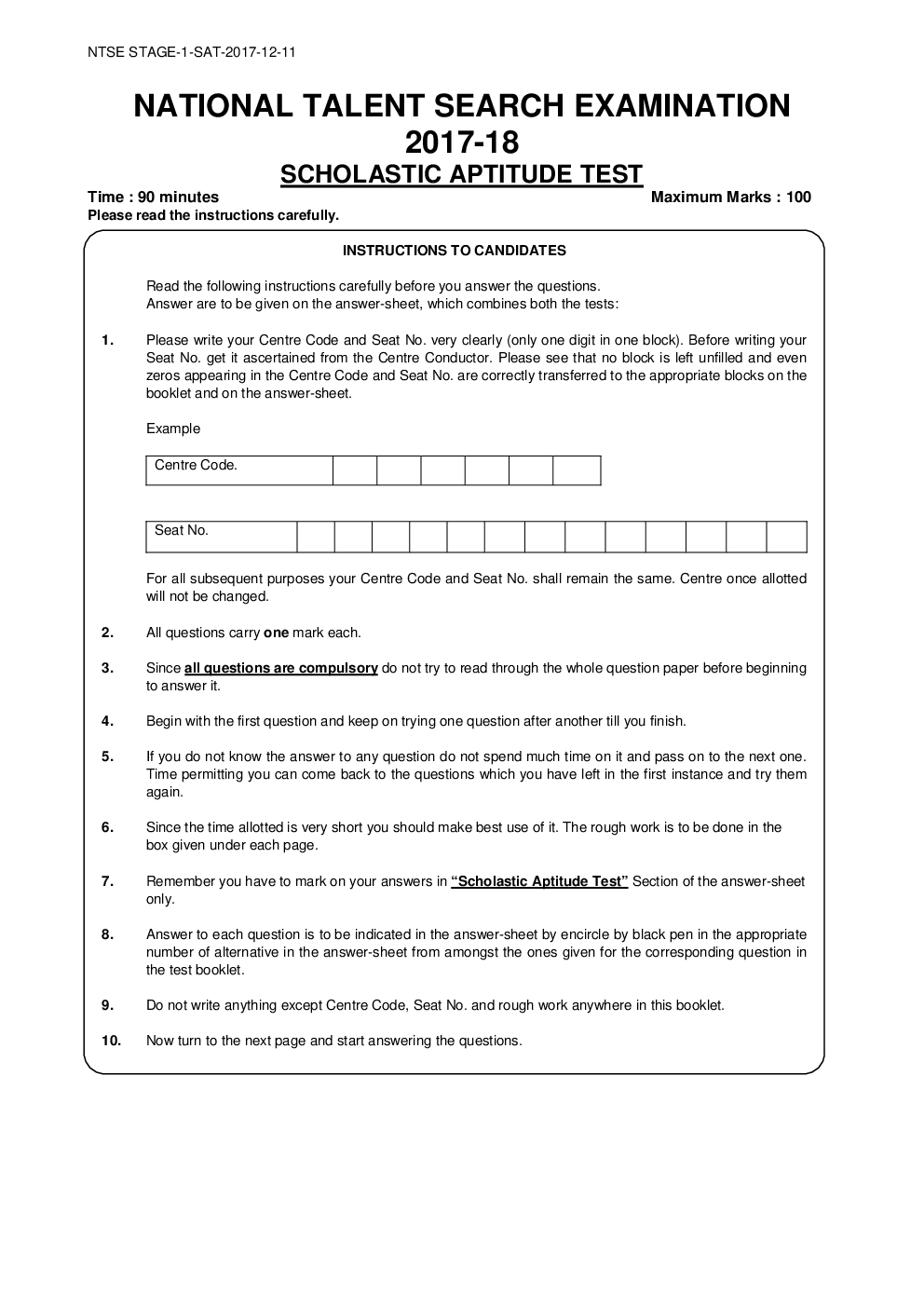 NTSE Stage I Maharashtra SAT 2017-18 (Solved Paper) - Page 2