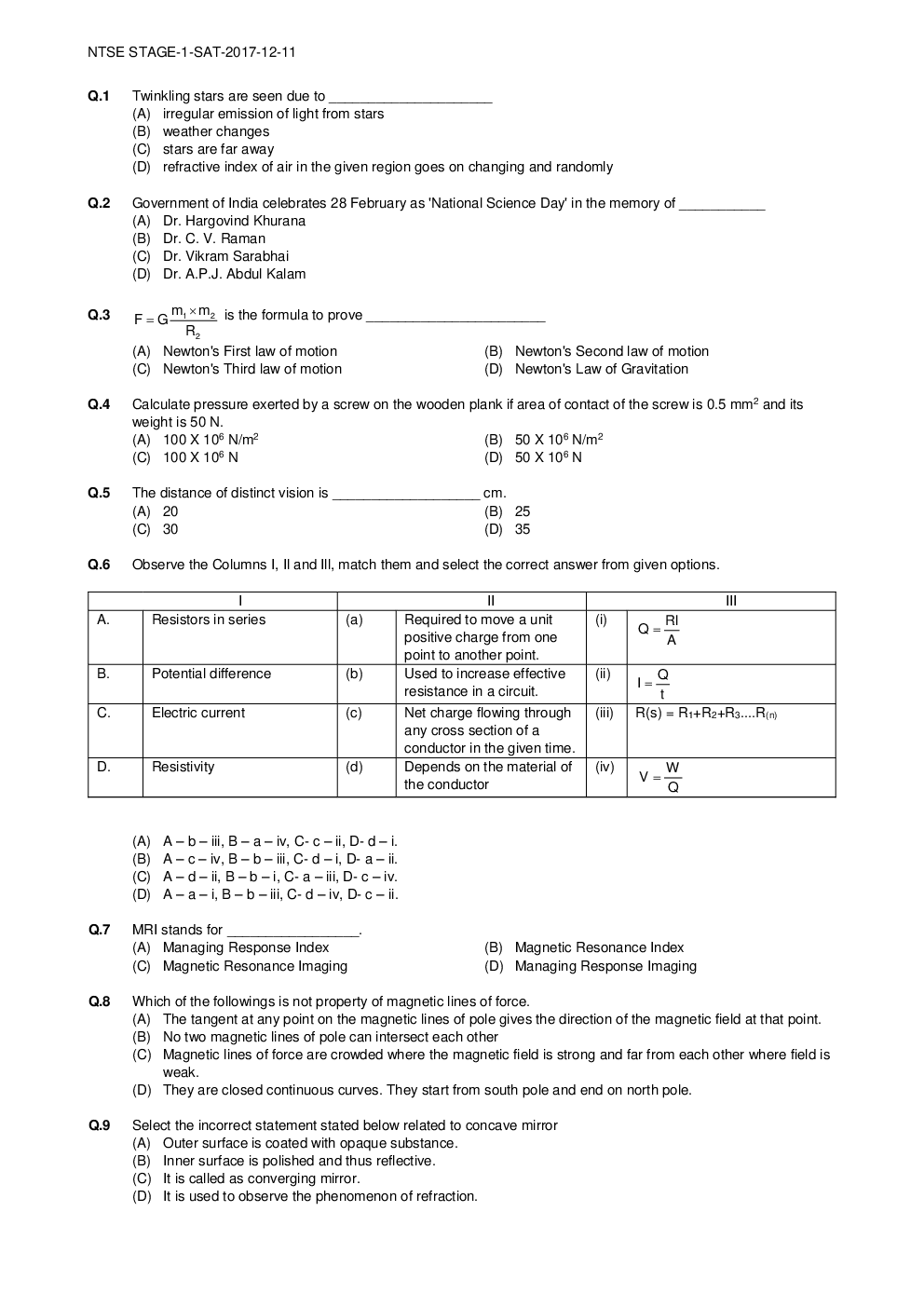 NTSE Stage I Maharashtra SAT 2017-18 (Solved Paper) - Page 3