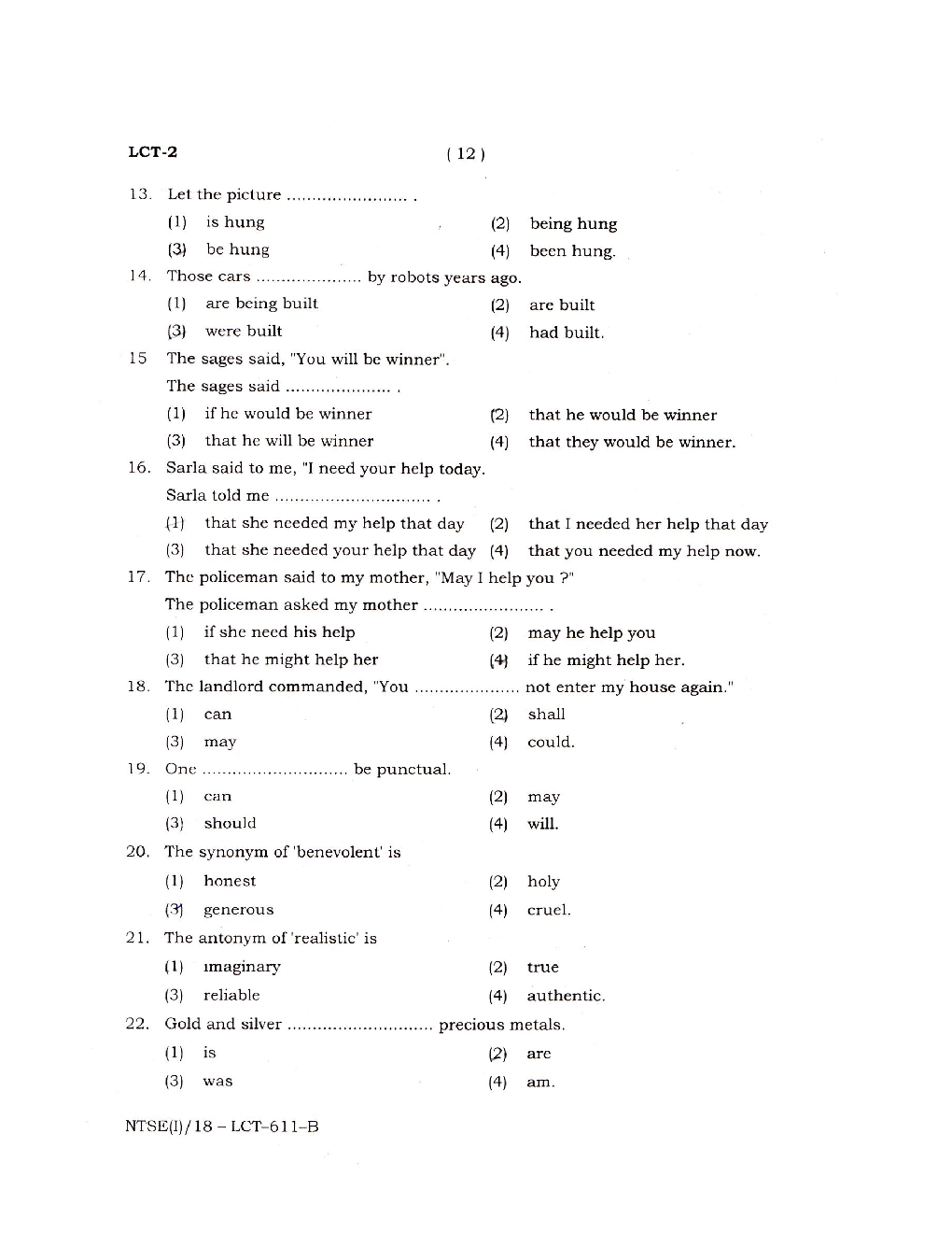 NTSE Stage I Rajasthan SAT, MAT, Language 2017-18 (Solved Paper) - Page 4