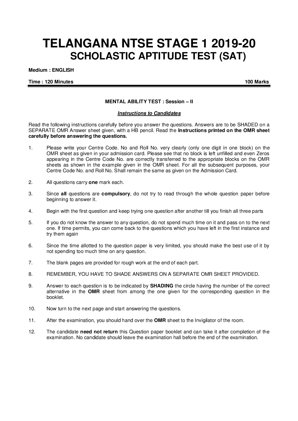 NTSE Stage I Telangana SAT 2019-20 (Solved Paper) - Page 2