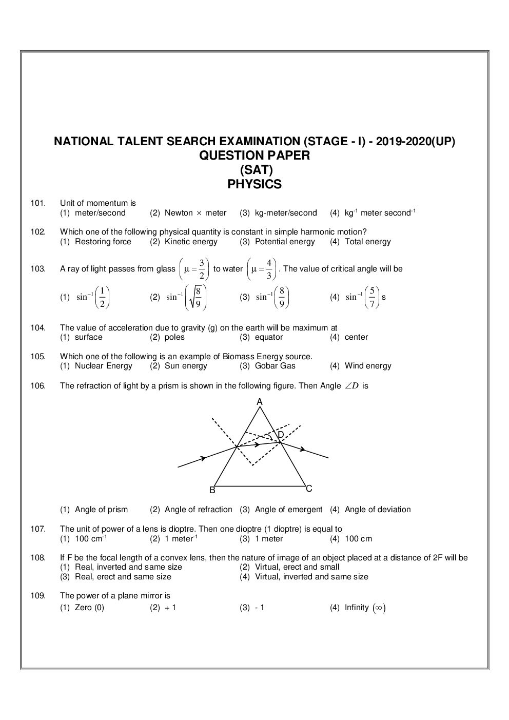 NTSE Stage I Uttar Pradesh SAT 2019-20 (Solved Paper) - Page 2