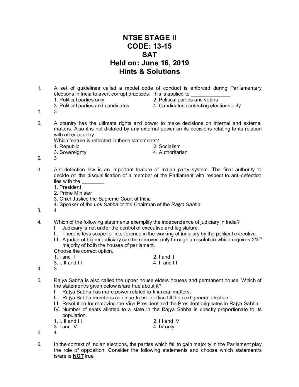 NTSE Stage II SAT 2018-19 (Solved Paper) - Page 2