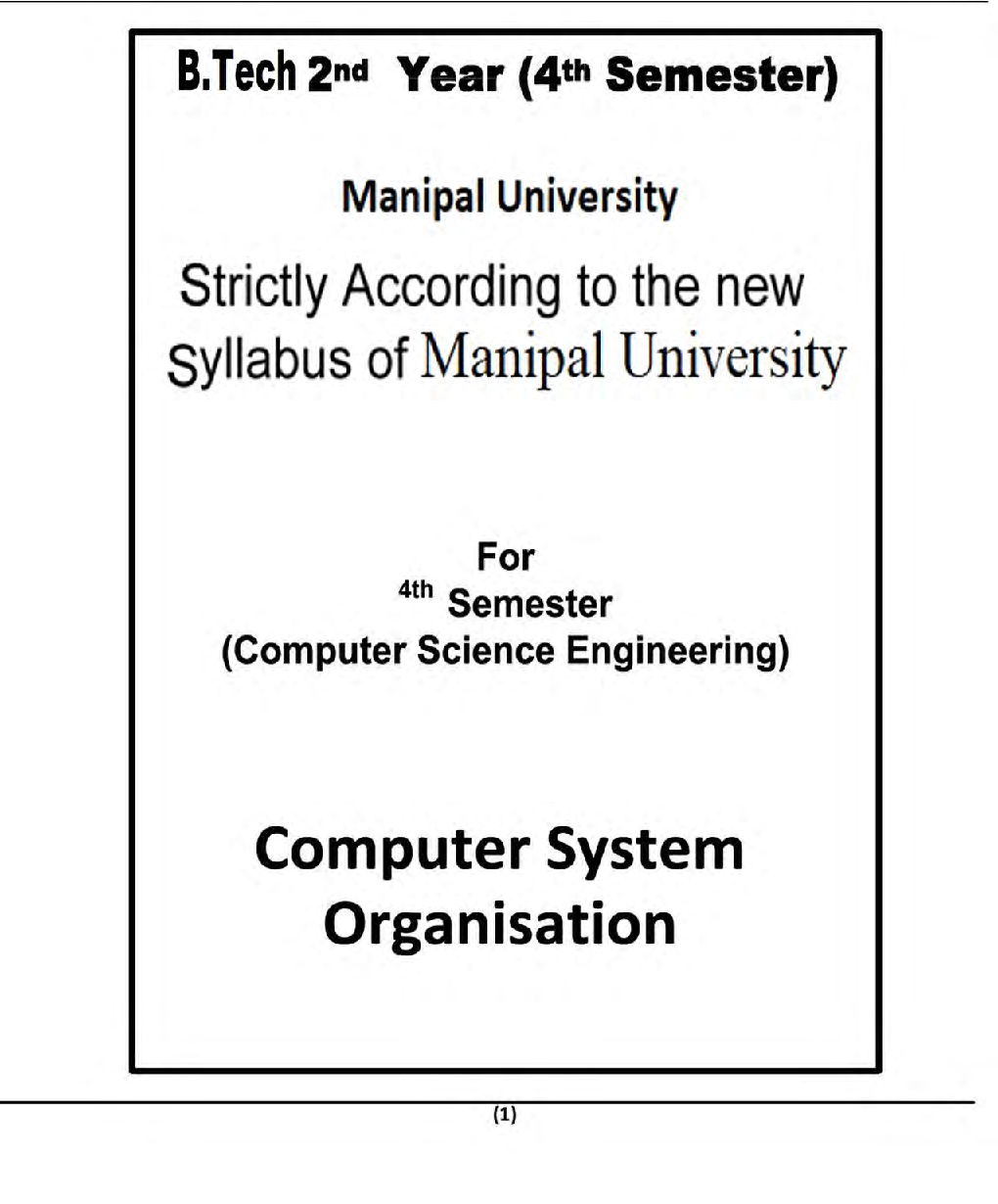 Computer System Organisation For Manipal University B.Tech 4th Sem Computer Science Engineering - Page 2