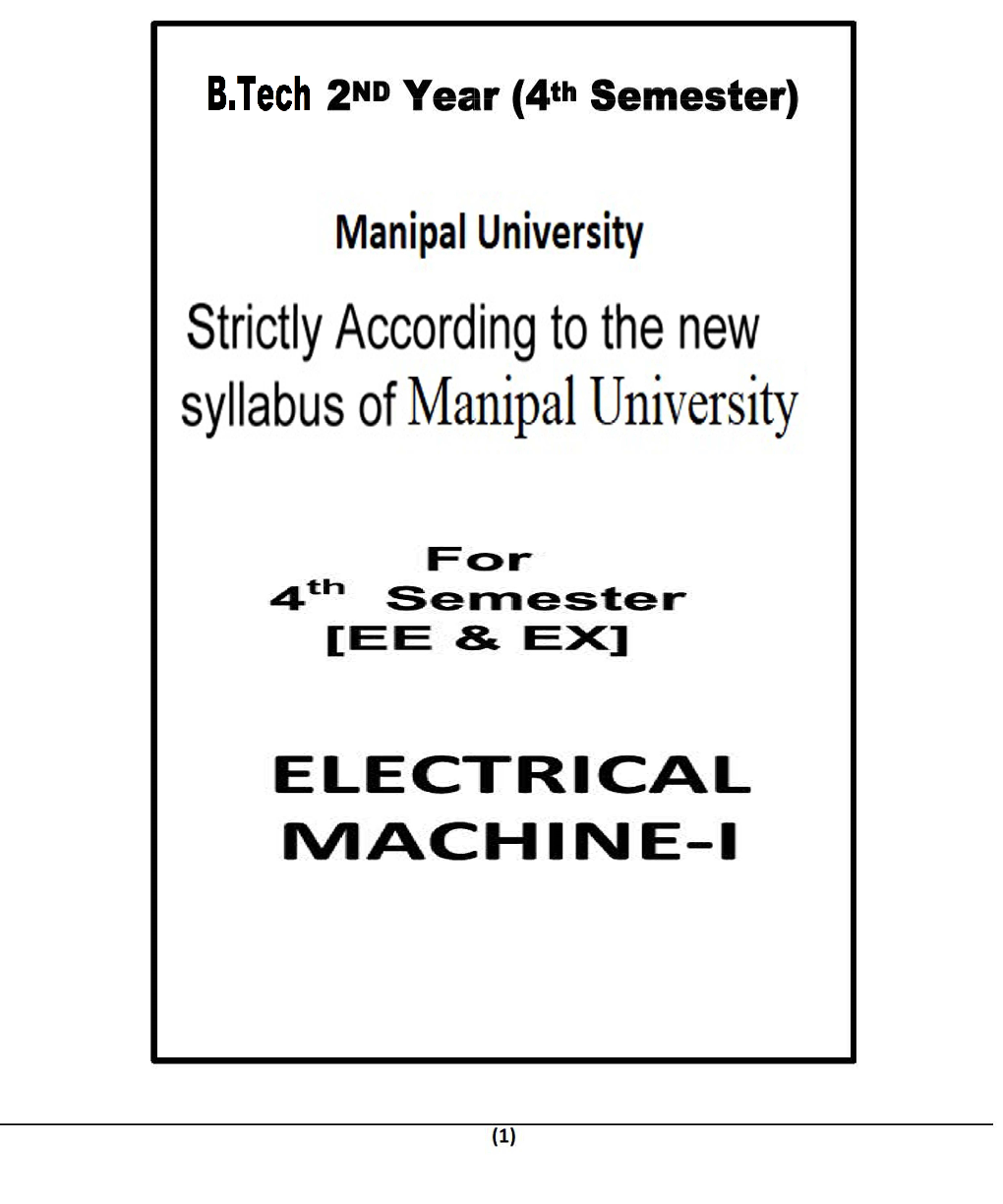 Download Manipal University Electrical MachineI B.Tech 4th Sem