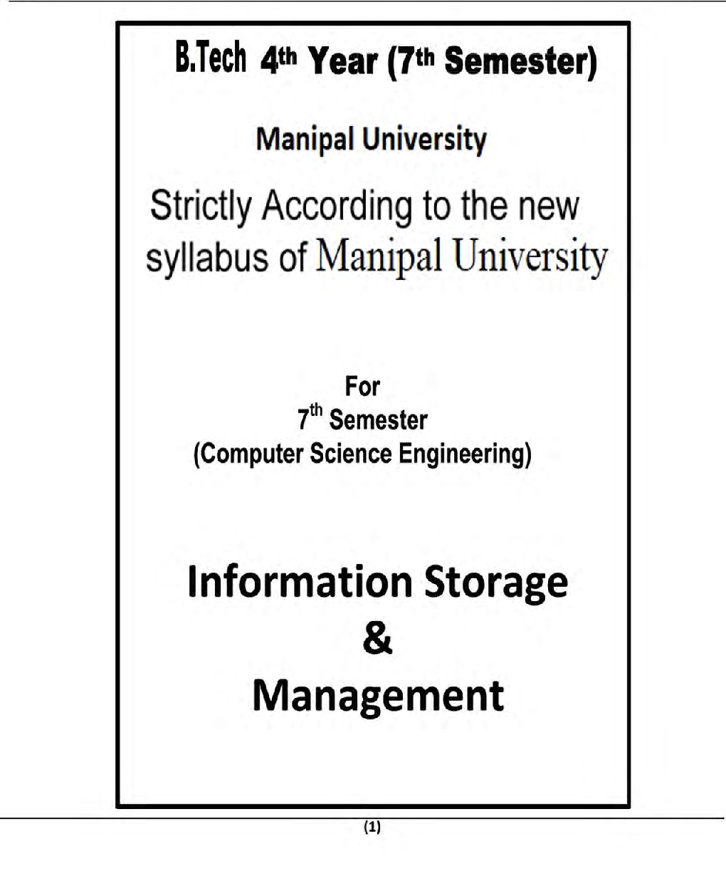Information Storage & Management For Manipal University B.Tech 7th Sem Computer Science Engineering - Page 2
