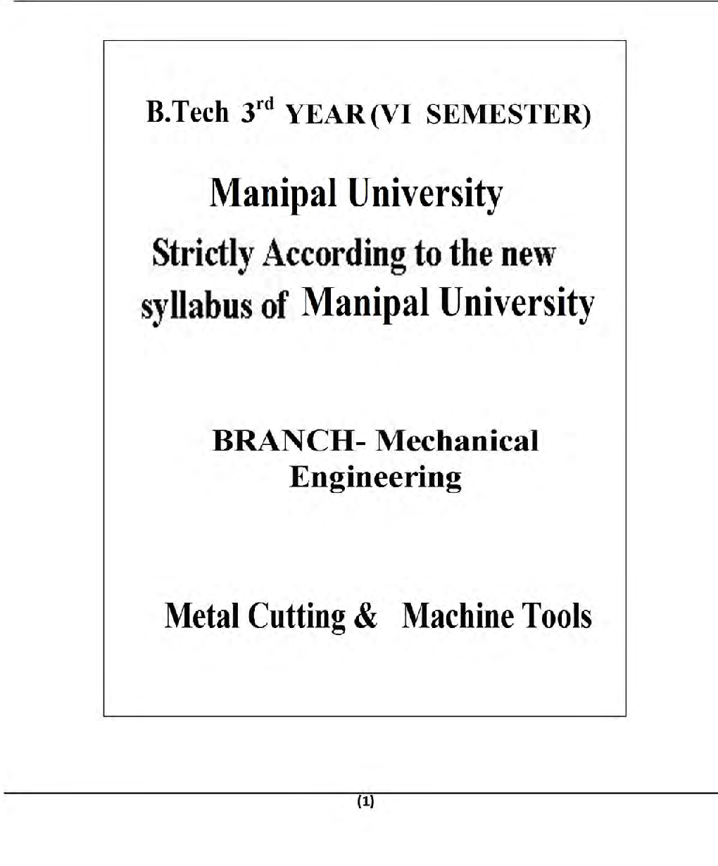 Metal Cutting And Machine Tools For Manipal University B.Tech 6th Sem Mechanical Engineering - Page 2