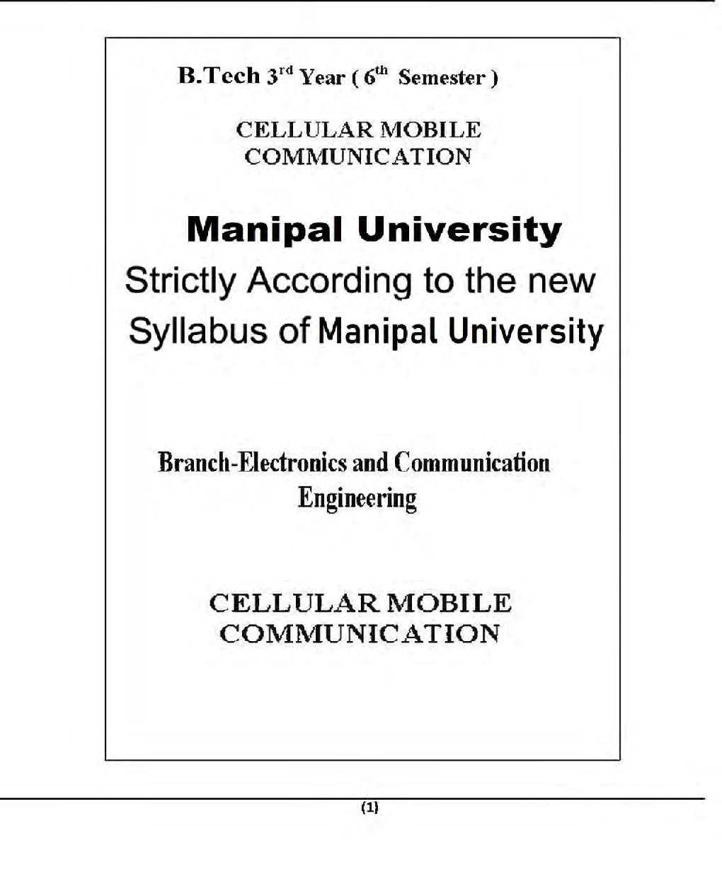 Cellular Mobile  Communication For Manipal University B.Tech 6th Sem Electronics And Communication Engineering - Page 2