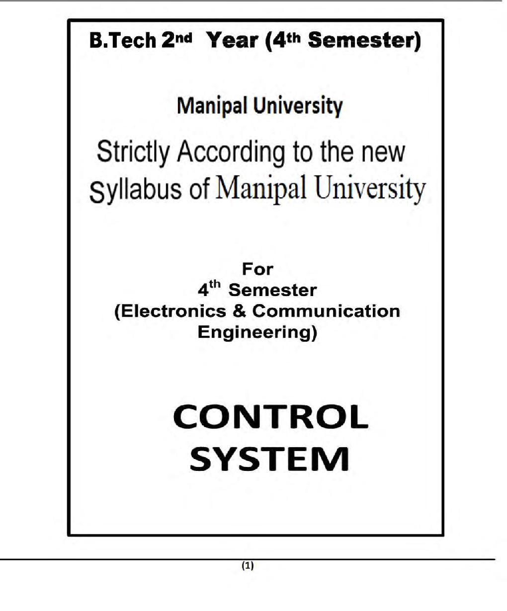Control System For Manipal University B.Tech 4th Sem Electronics & Communication Engineering - Page 2