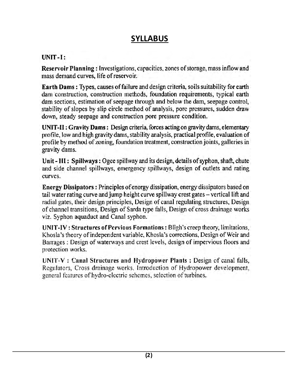 Design Of Hydraulic Structure B.Tech 7th Sem Civil Engineering For JECRC University - Page 2