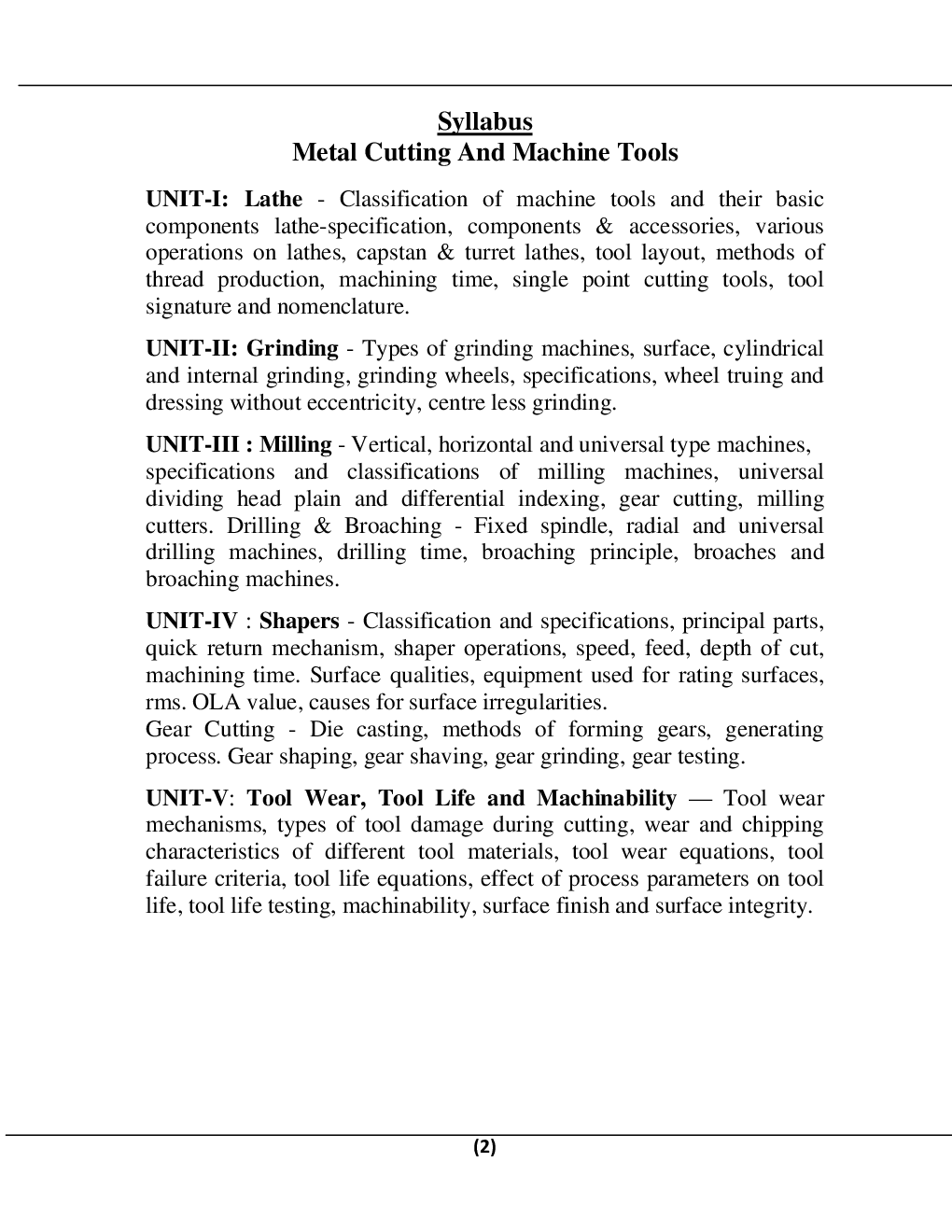 Metal Cutting And Machine Tools B.Tech 6th Sem Mechanical Engineering For JECRC University - Page 2