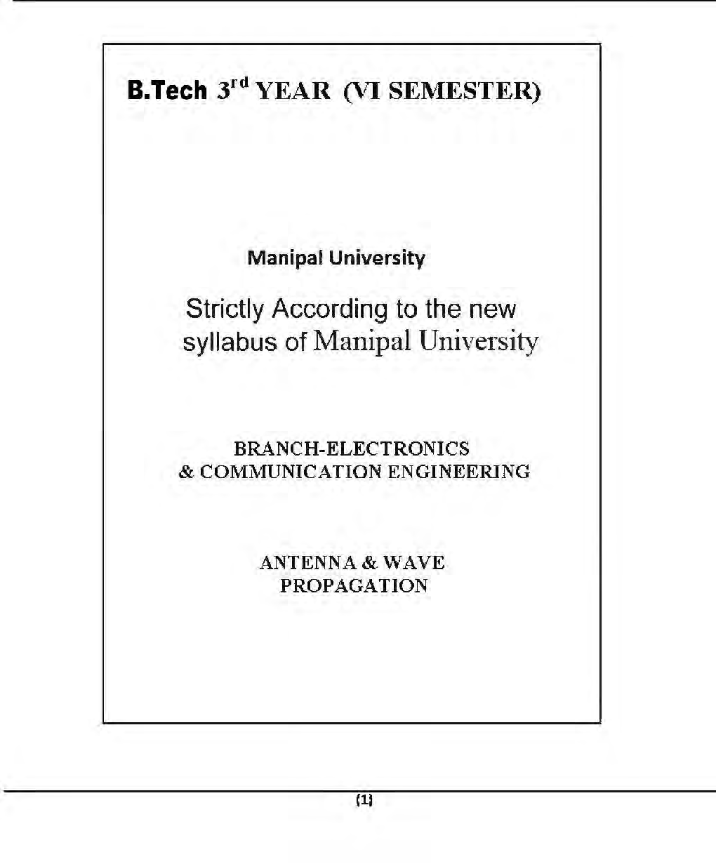 Antenna & Wave Propagation For Manipal University B. Tech 6th Sem Electronics & Communication Engineering - Page 2