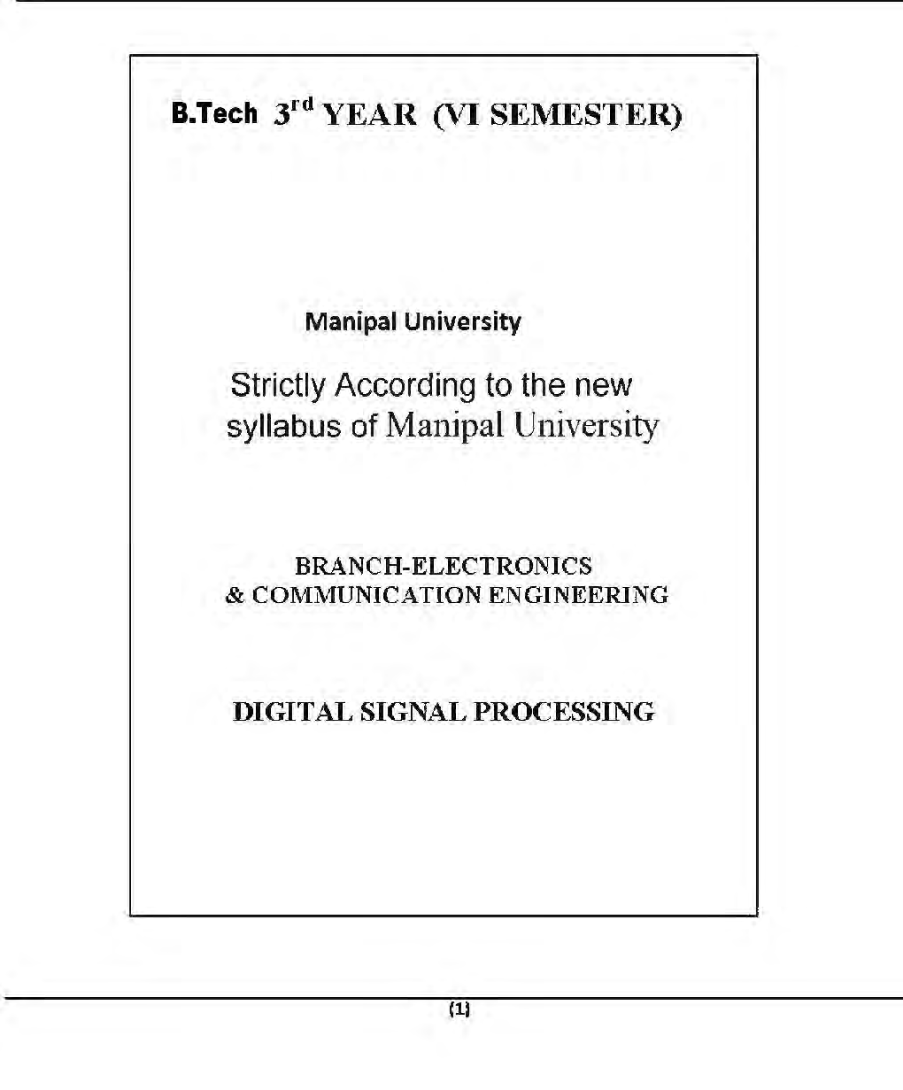 Digital Signal Processing For Manipal University B. Tech  6th Sem Electronics & Communication Engineering - Page 2