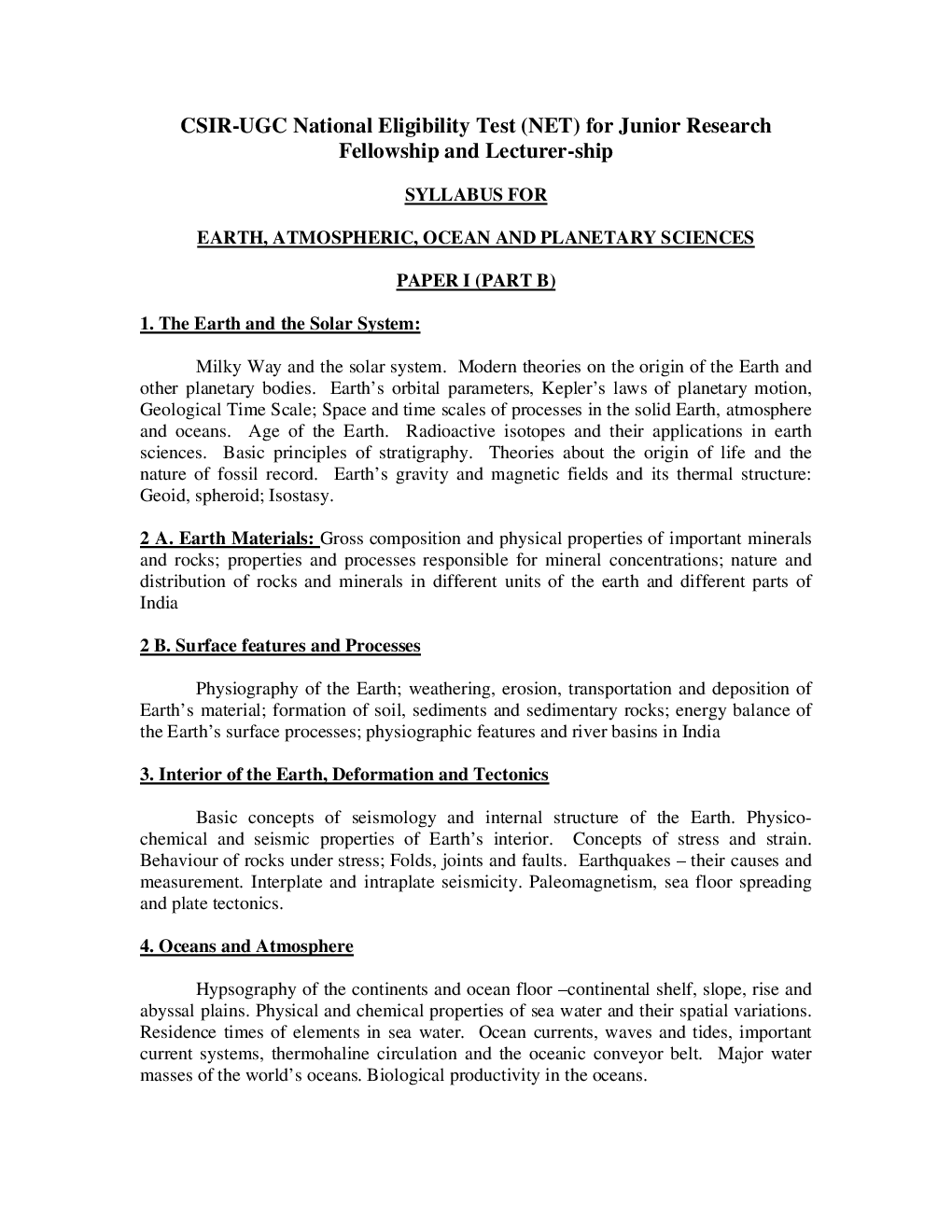 CSIR NET Earth Science  Syllabus 2020 - Page 2