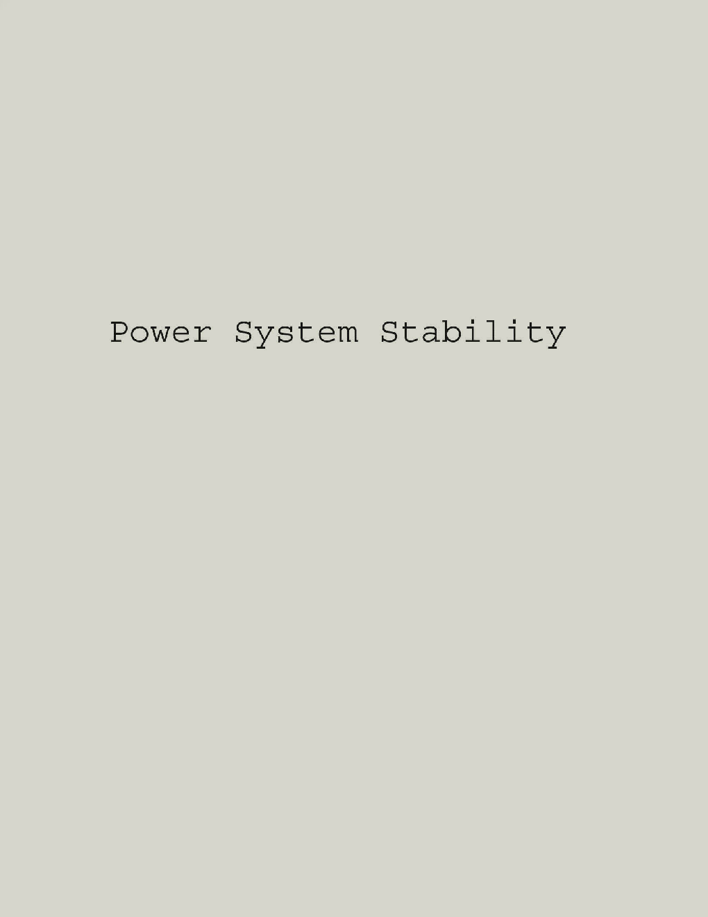 Power System Stability - Page 1